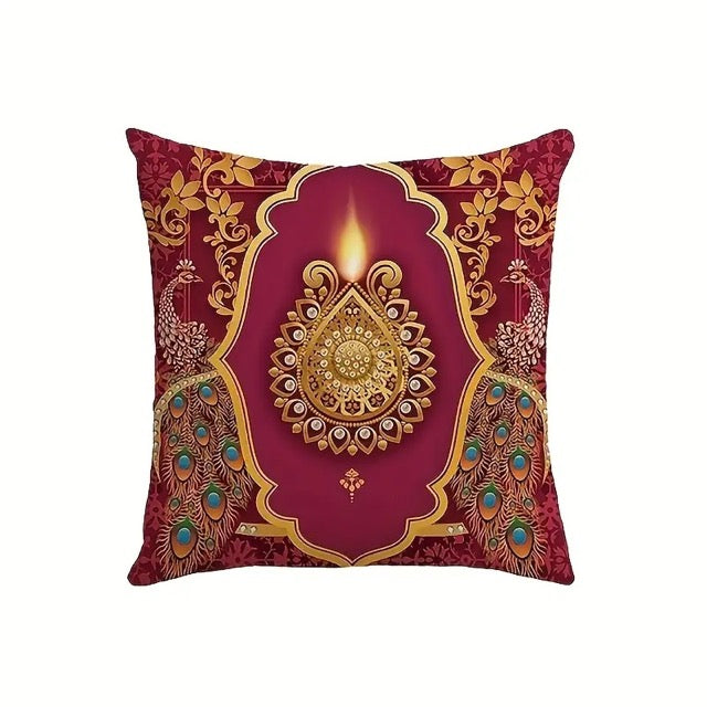 Diwali Throw Pillow Covers 18x18 Diwali Light Diyas Peacock Pillow Case Diwali Decor Indian Diwali Decorations and Supplies for Home