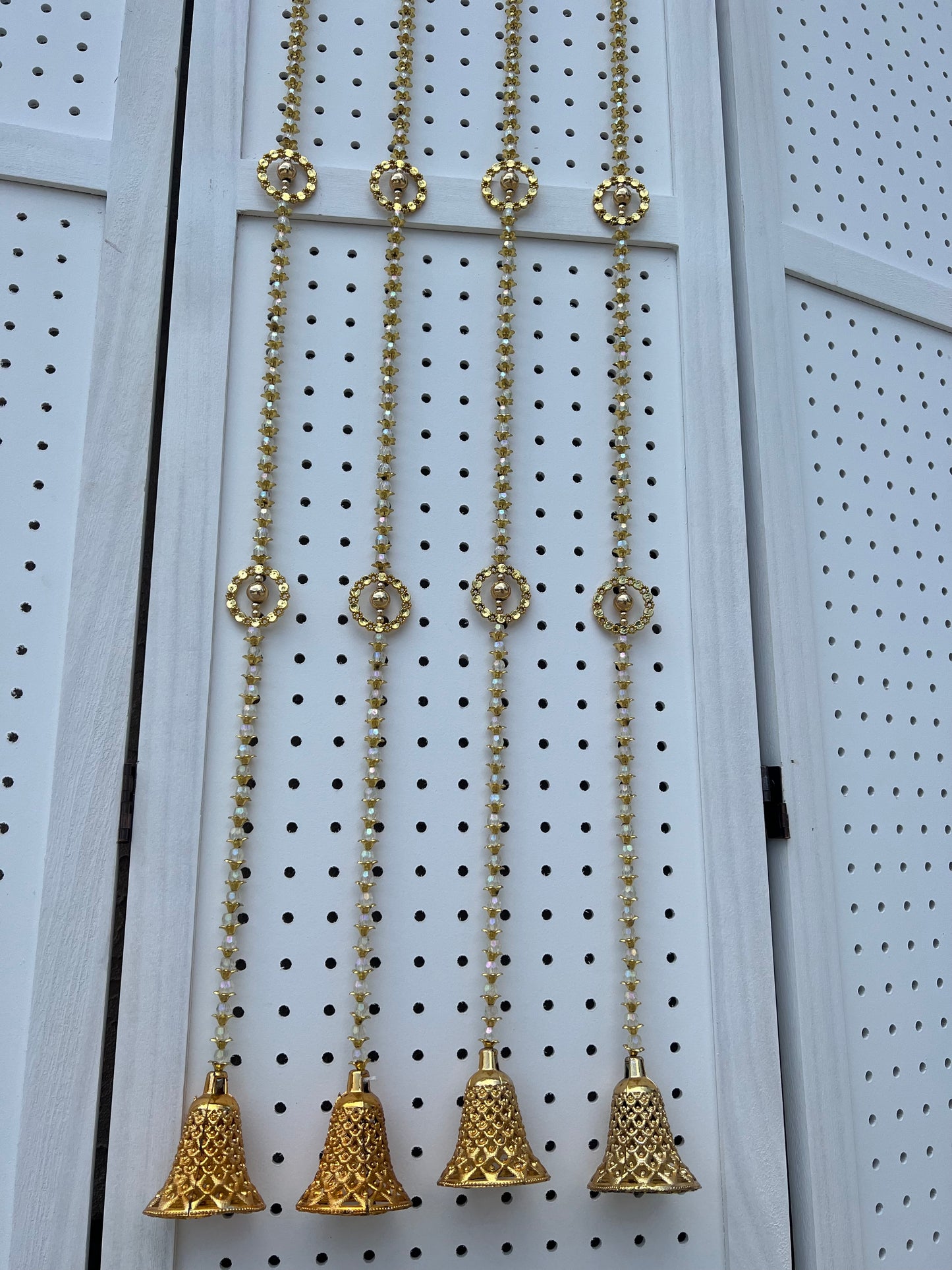 (Pack of 2) Traditional Handmade Wall Door Decor Hanging Latkan Toran Bandhanwar Beads Bells for Traditional Decoration for wedding, Party, Baby Shower, House Warming, Festival Decoration, Pooja Event (Height ~ 4 FT)
