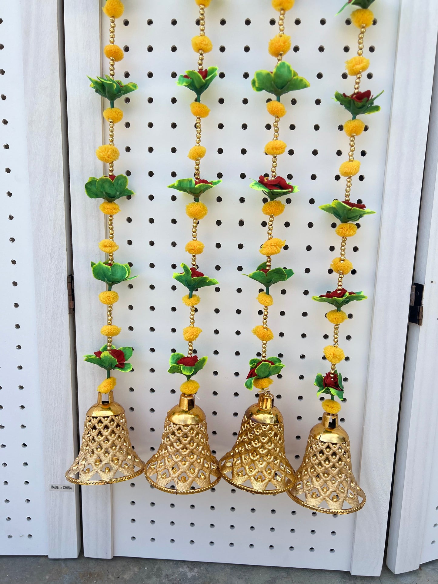 (Pack of 2) Pom Pom Bell String With Flower Traditional Decoration for wedding, Party, Baby Shower, House Warming, Festival Decoration, Pooja Event (Height ~ 4 FT)