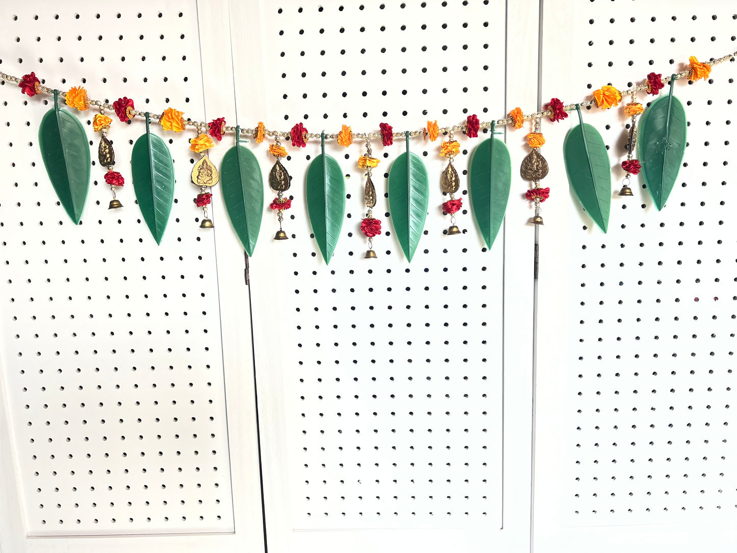 Green Leaves Ganesha Door Hanging | Indian Wall Toran Mandir Temple Auspicious Navratri Decoration | Entryway Bandarwal