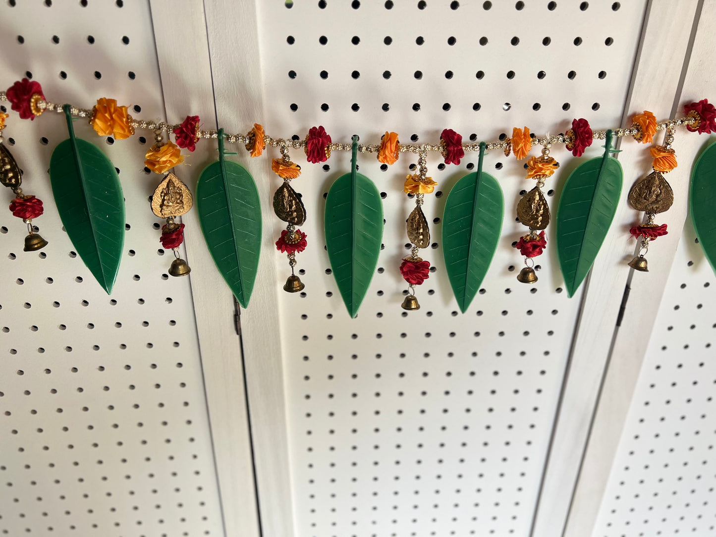 Green Leaves Ganesha Door Hanging | Indian Wall Toran Mandir Temple Auspicious Navratri Decoration | Entryway Bandarwal