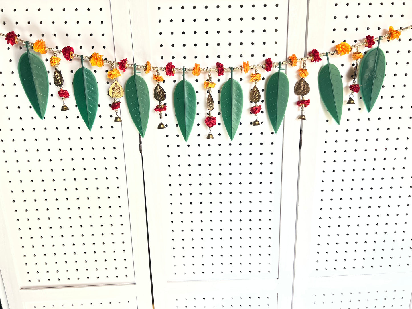 Green Leaves Ganesha Door Hanging | Indian Wall Toran Mandir Temple Auspicious Navratri Decoration | Entryway Bandarwal