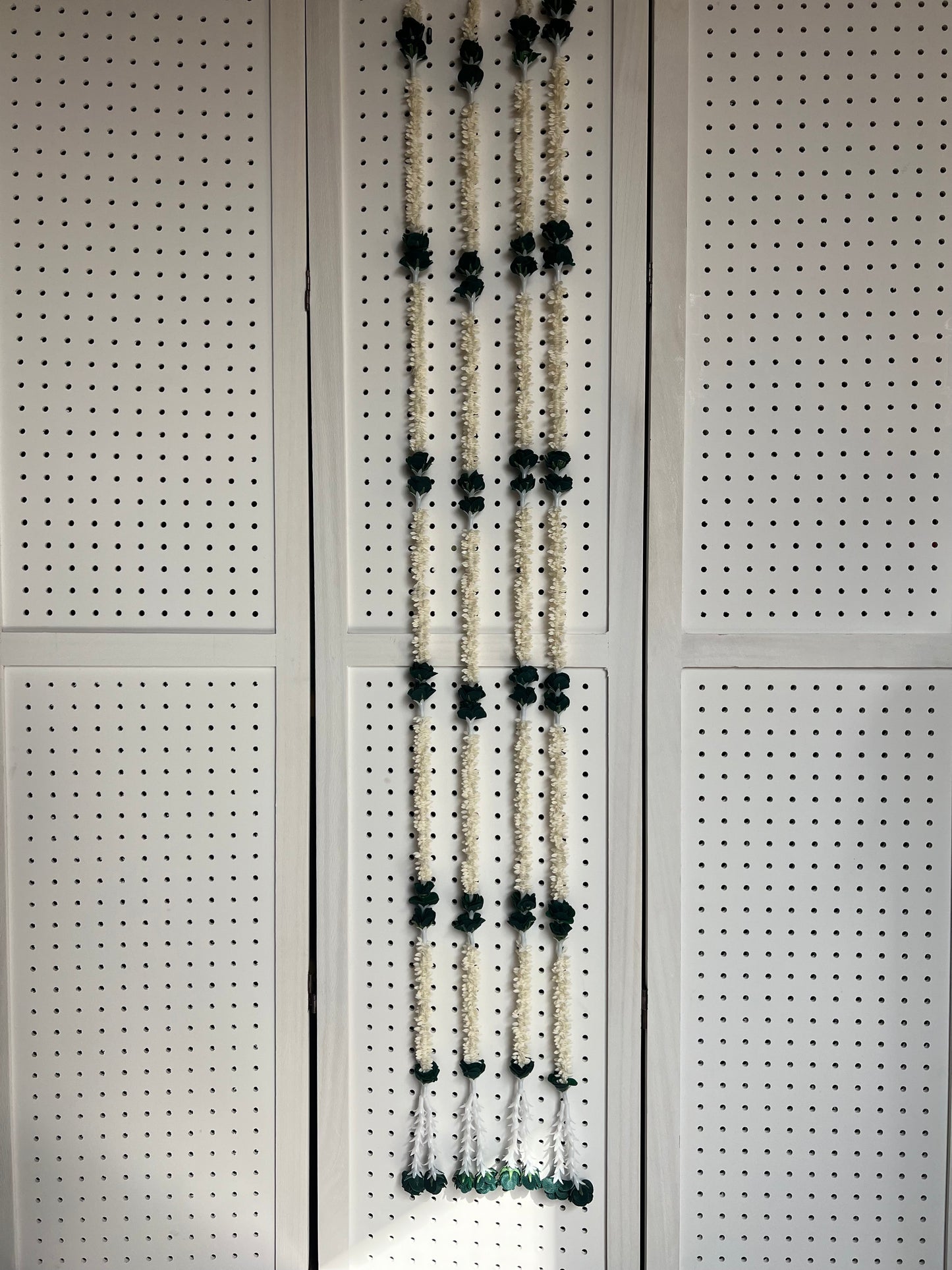 (Pack of 2) Artificial Mogra Jasmine Garlands For Indian Pakistani Punjabi Wedding Decorations for Diwali and Henna Function Traditional Event Decor