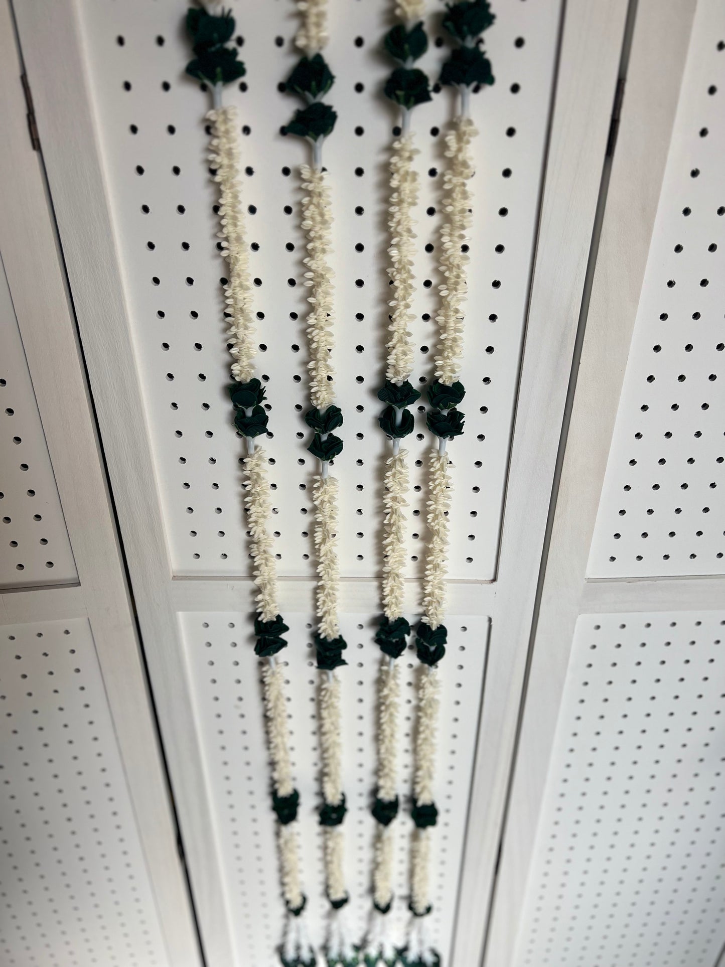 (Pack of 2) Artificial Mogra Jasmine Garlands For Indian Pakistani Punjabi Wedding Decorations for Diwali and Henna Function Traditional Event Decor