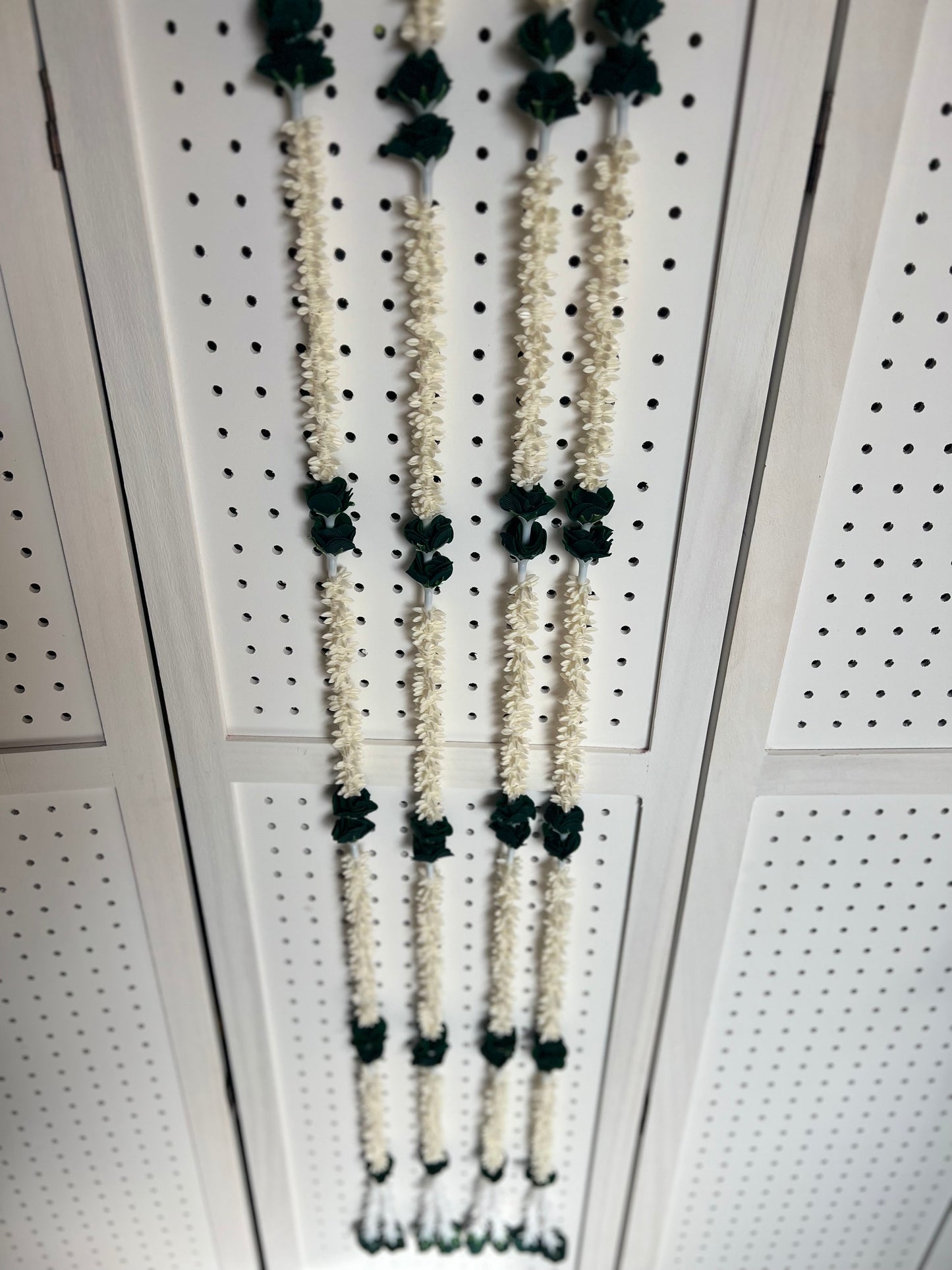 (Pack of 2) Artificial Mogra Jasmine Garlands For Indian Pakistani Punjabi Wedding Decorations for Diwali and Henna Function Traditional Event Decor