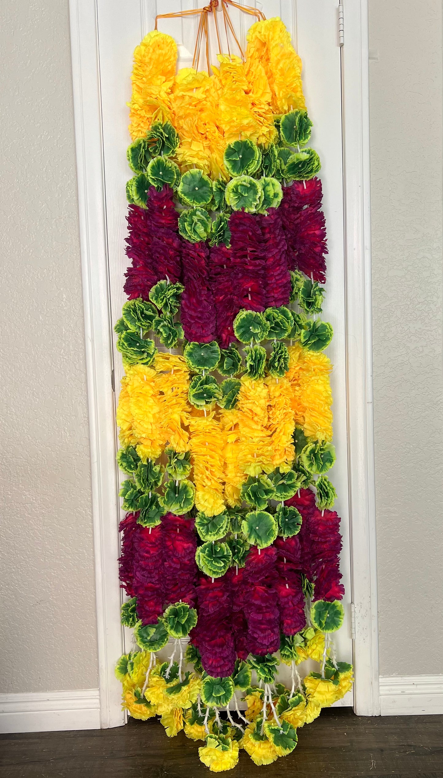 (Pack of 2) Garland for Decoration Long Strands Artificial Flowers, Indian Decor for Pooja/Diwali/Wedding/Christmas ~ 5 feet