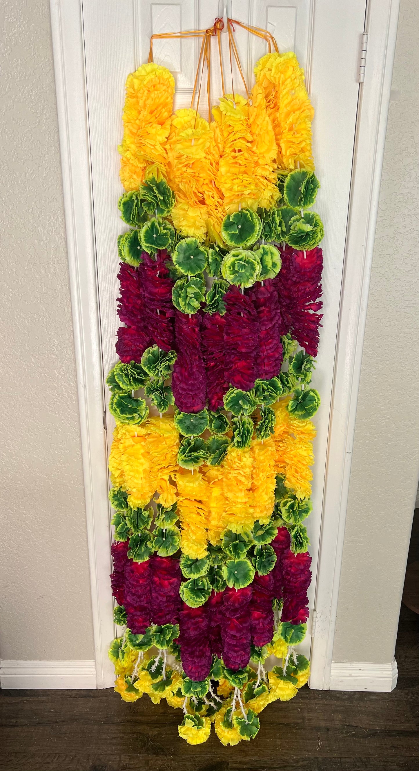 (Pack of 2) Garland for Decoration Long Strands Artificial Flowers, Indian Decor for Pooja/Diwali/Wedding/Christmas ~ 5 feet