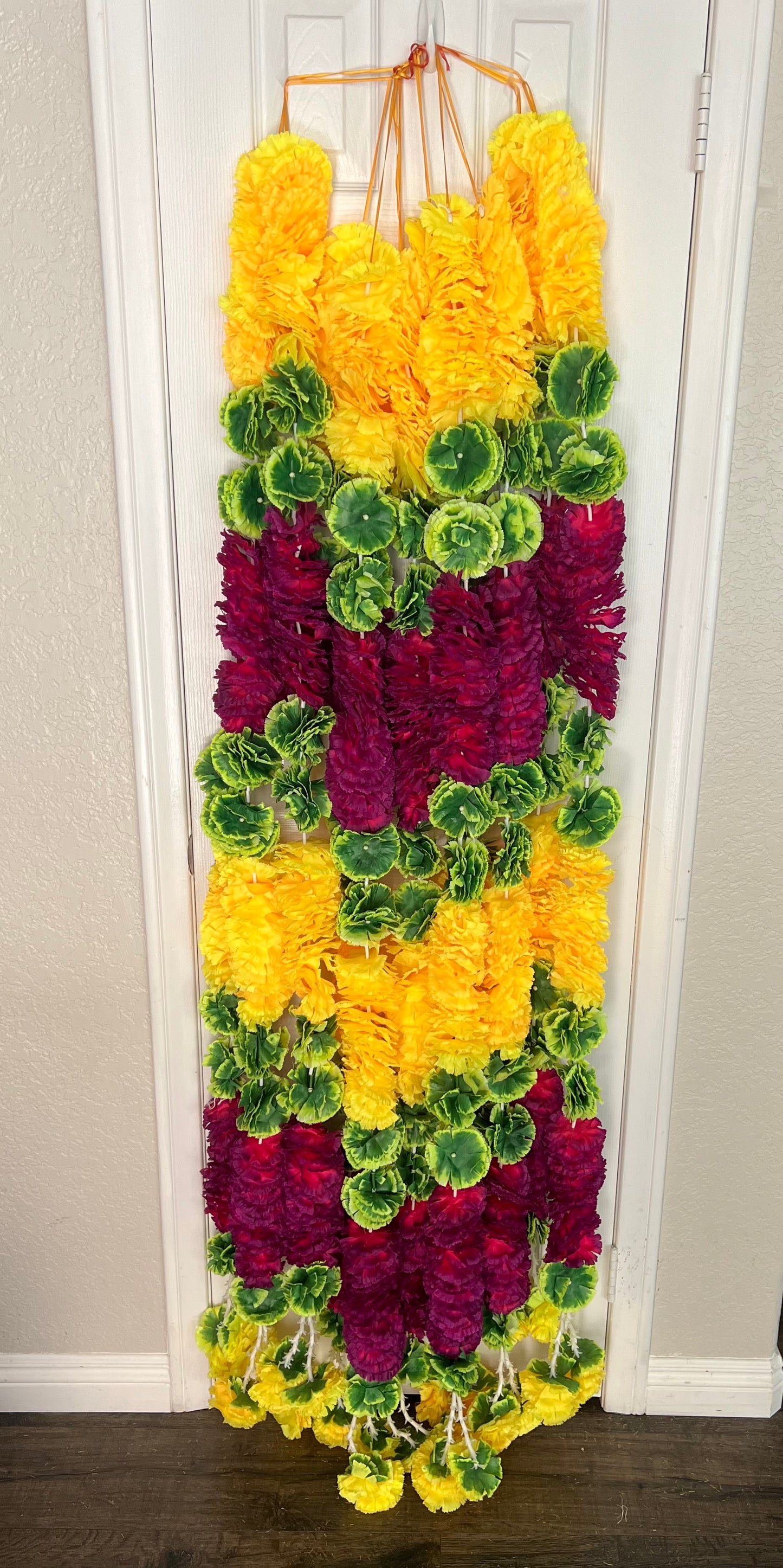 (Pack of 2) Garland for Decoration Long Strands Artificial Flowers, Indian Decor for Pooja/Diwali/Wedding/Christmas ~ 5 feet