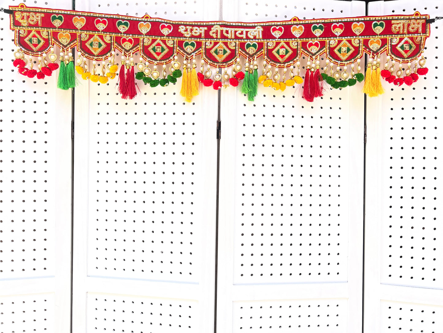 Shubh Labh Shubh Diwali Toran Bandanwar Door Wall Cloth Hanging Traditional Indian Home Office Temple Pooja Deepawali Festival Decor Decoration Gifting