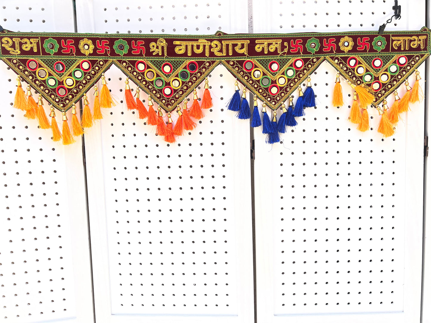 Shubh Labh Ganesha Toran Bandanwar Door Wall Cloth Hanging Traditional Indian Home Office Temple Pooja Deepawali Festival Decor Decoration Gifting