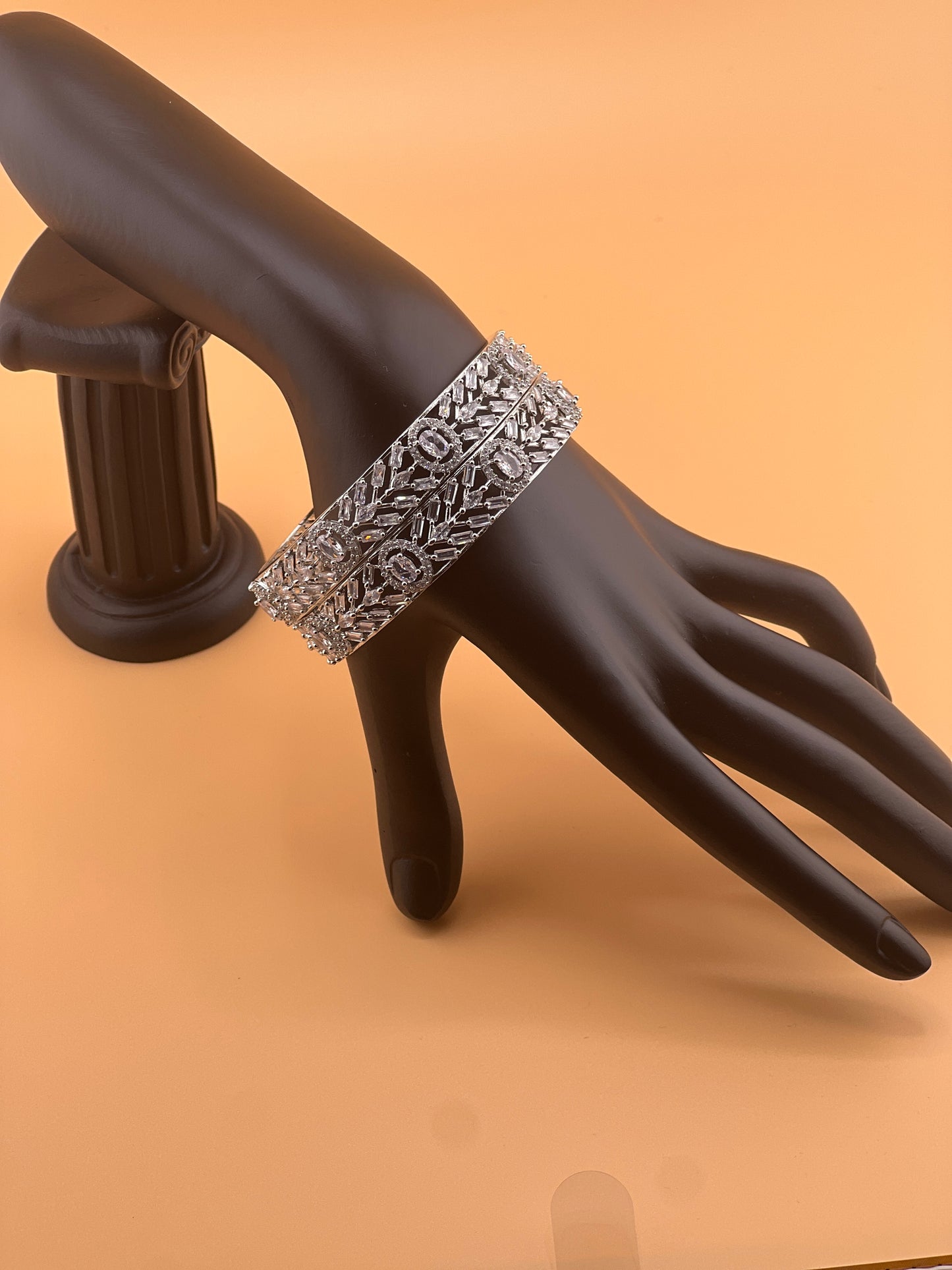 White Silver Finish American Diamond | CZ Bangles | Emerald Diamond Silver Bangle | CZ stone Bangle | Indian bangles | Bridal bangles | Bracelet | Indian Wedding Jewelry | Cubic Zirconia Bangle Jewelry Pack of 2