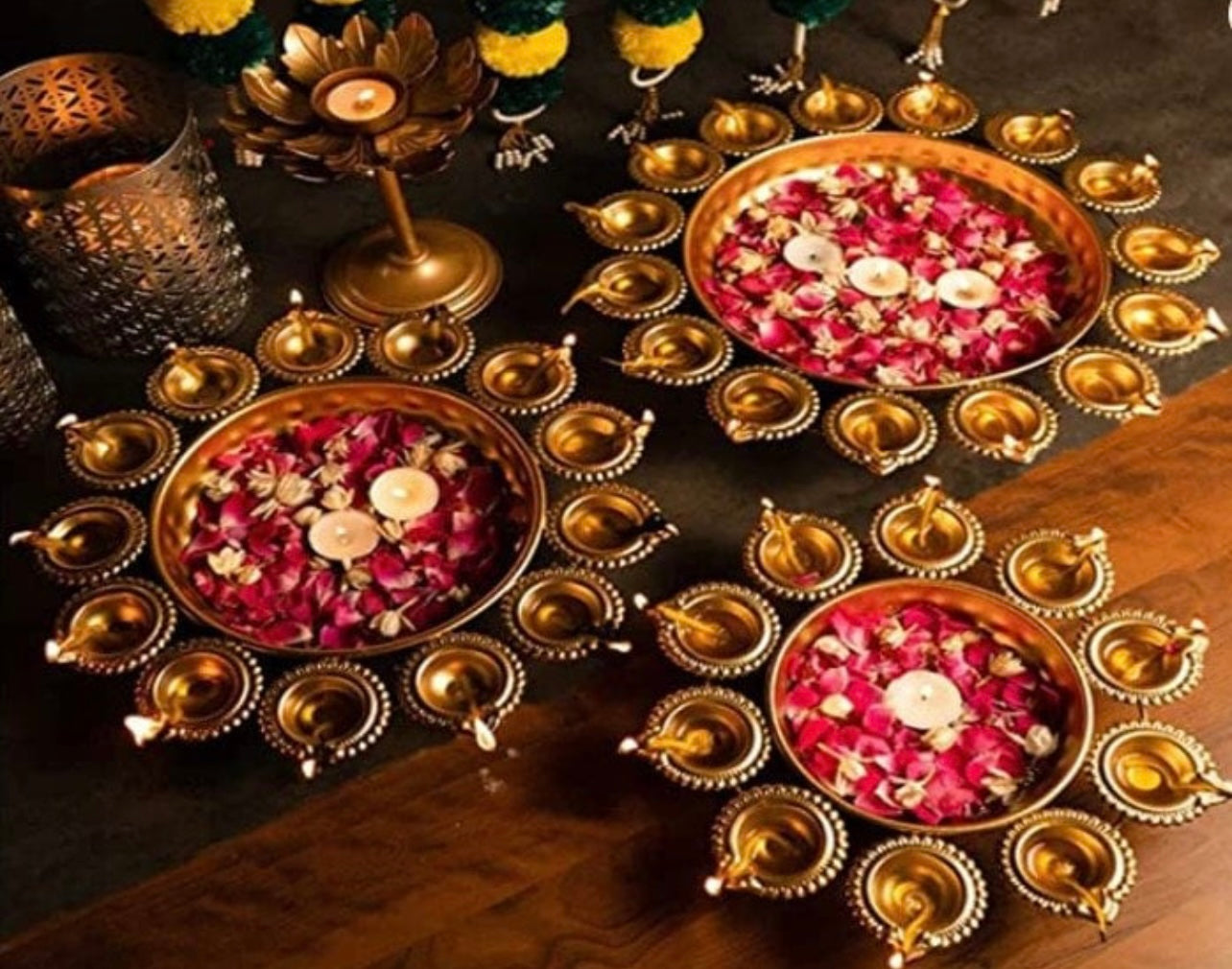 Diya Design Urli Bowl for Floating Flowers, Festive Home Decor, New Diwali Decoration, Wedding Gift,Tea Party Decor, Diwali Gift