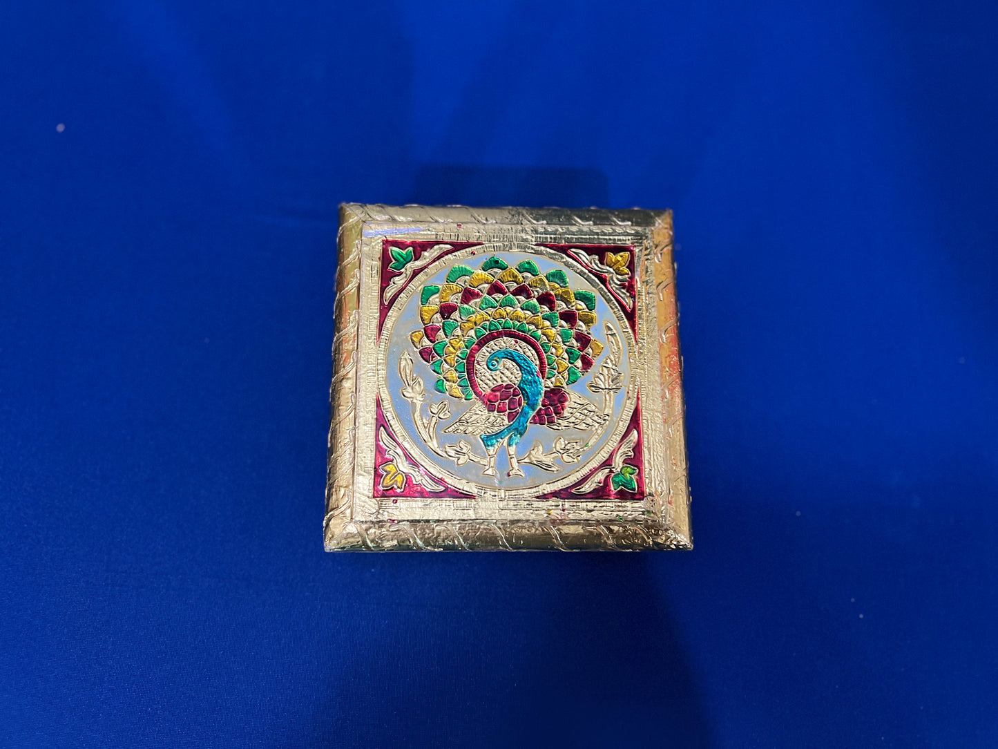Oxidized Meenakari Bajot Decorative Pooja Chowki Beautiful Handmade Bajot Indian Wooden Chowki God Sitting Stool Traditional Pooja Stool Wooden Handmade Meenakari Work Pooja Chowki