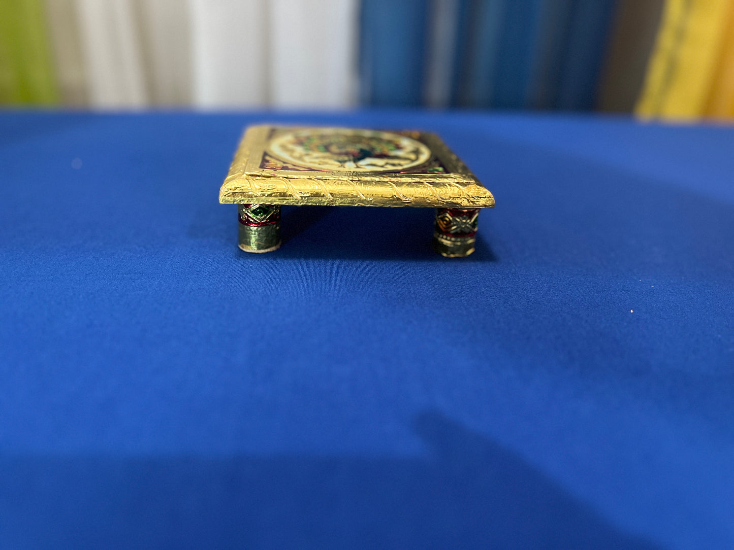 Oxidized Meenakari Bajot Decorative Pooja Chowki Beautiful Handmade Bajot Indian Wooden Chowki God Sitting Stool Traditional Pooja Stool Wooden Handmade Meenakari Work Pooja Chowki
