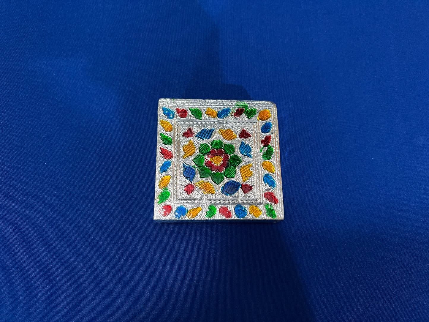 Oxidized Meenakari Bajot Decorative Pooja Chowki Beautiful Handmade Bajot Indian Wooden Chowki God Sitting Stool Traditional Pooja Stool Wooden Handmade Meenakari Work Pooja Chowki