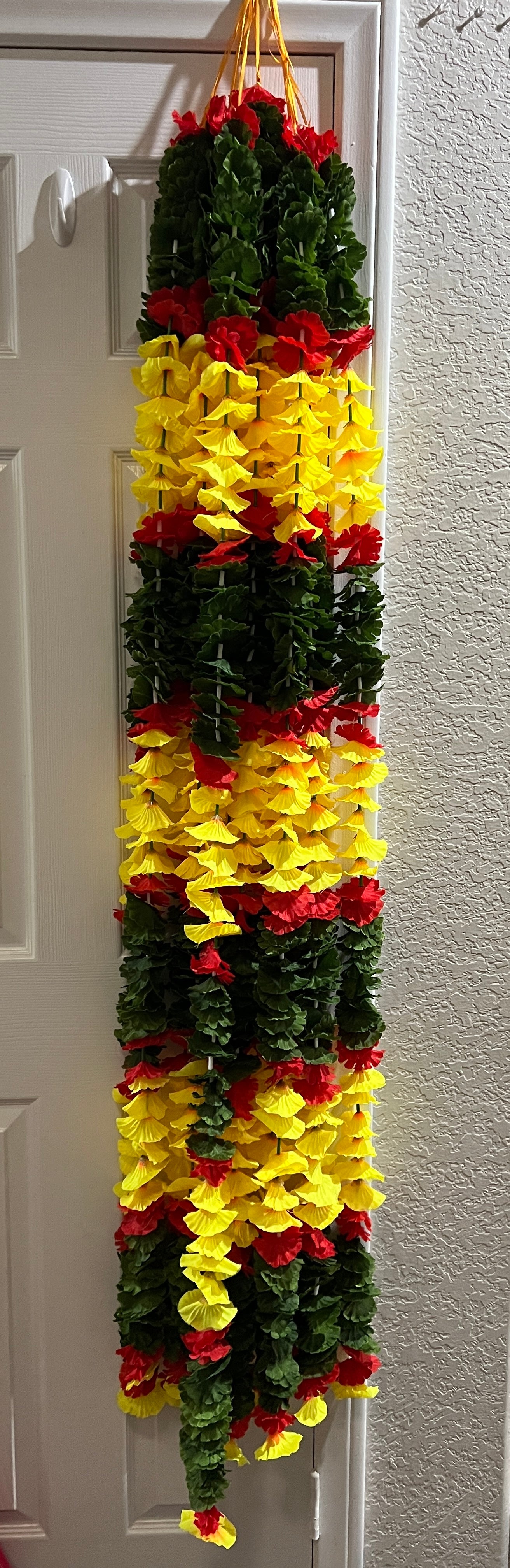(Pack of 2) Garland for Decoration Long Strands Artificial Flowers, Indian Decor for Pooja/Diwali/Wedding/Christmas ~ 5 feet