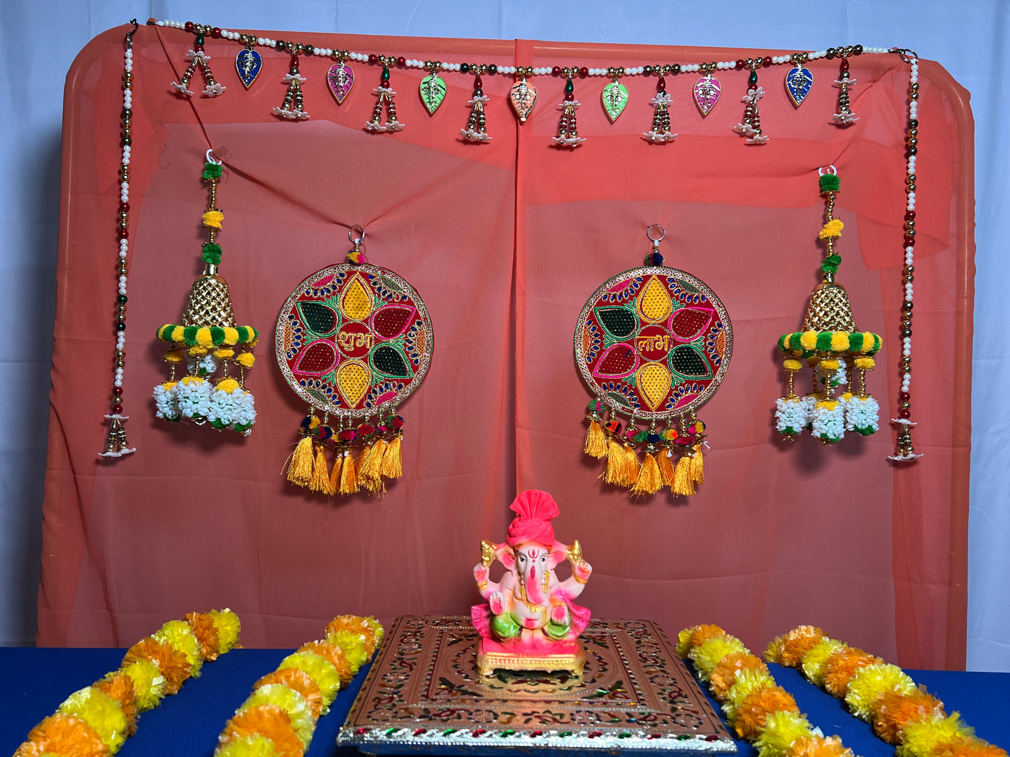 Handmade Set of Toran with Side Hanging Door Decoration Latkan Bandanwar with Moti Beads for Home Festival Entrance
