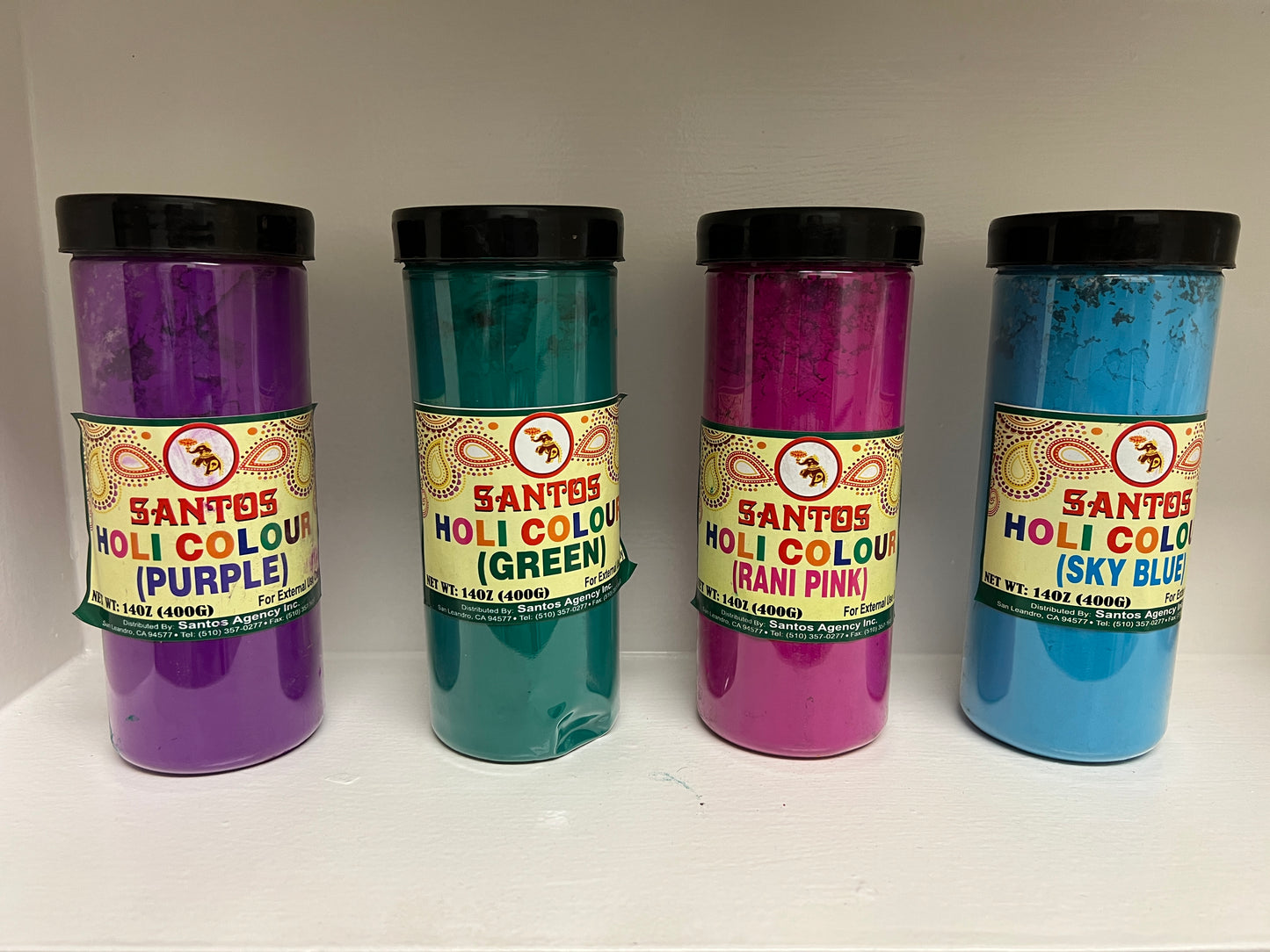 (Pack of 2) Holi Color Powder packet/Bottle - 400 g Each - Multi Colored Powders - Pink, Red, Orange, Yellow, Green, Sky Blue, Golden Yellow, Blue, Purple, Peacock green, Violet - For Holi, Fun Run, Party & Festival