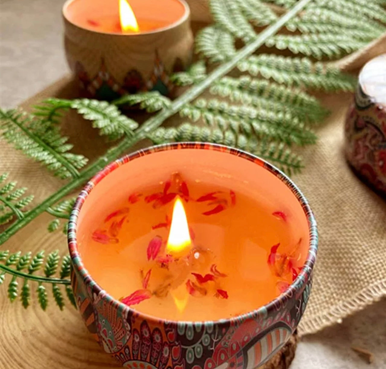 Home Decoration Organic Soy Wax Scented Candle With Dried Flowers