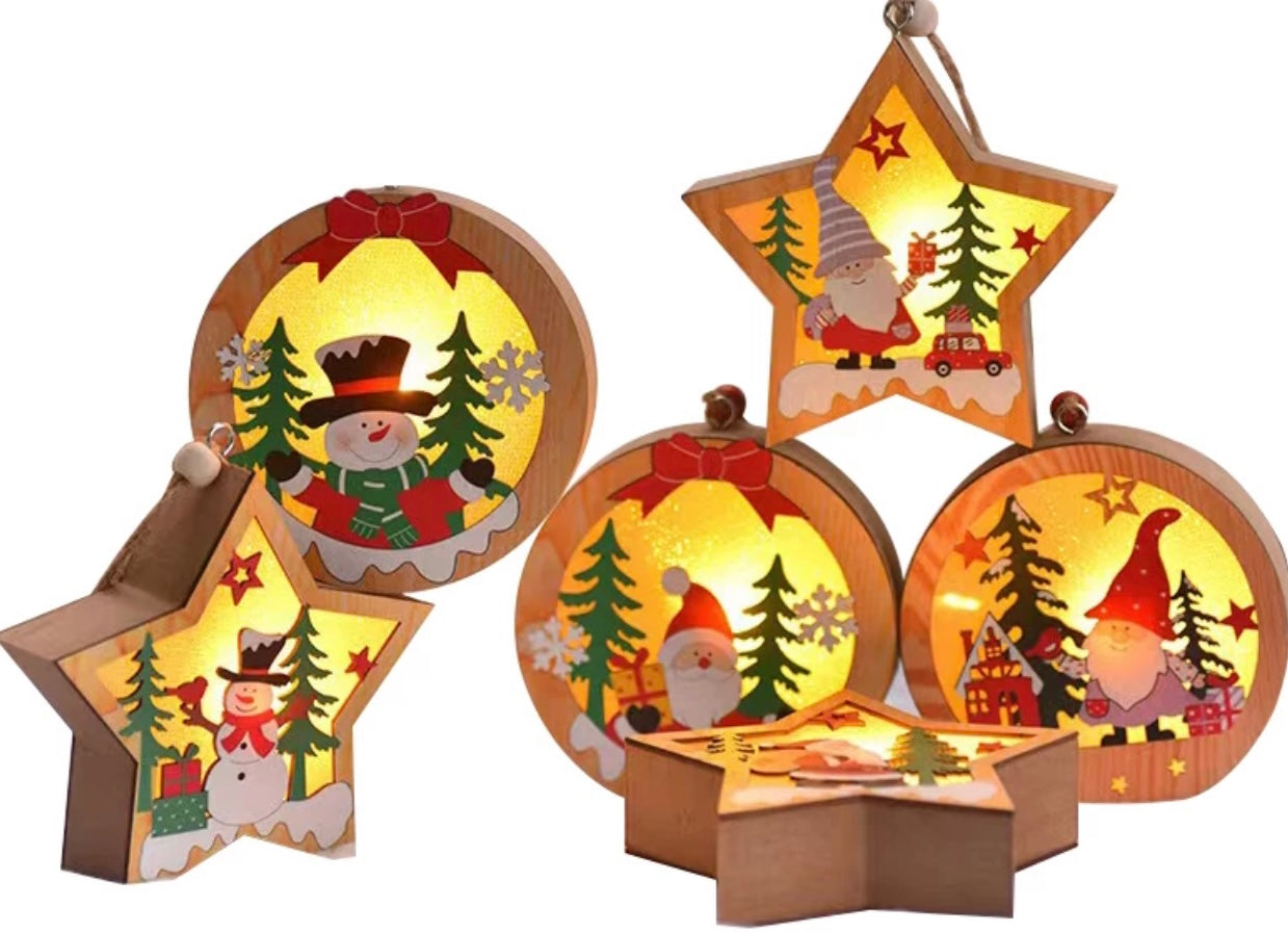 Newest Xmas Tree Pendants Santa claus Wooden Hanging Light Christmas Decorations