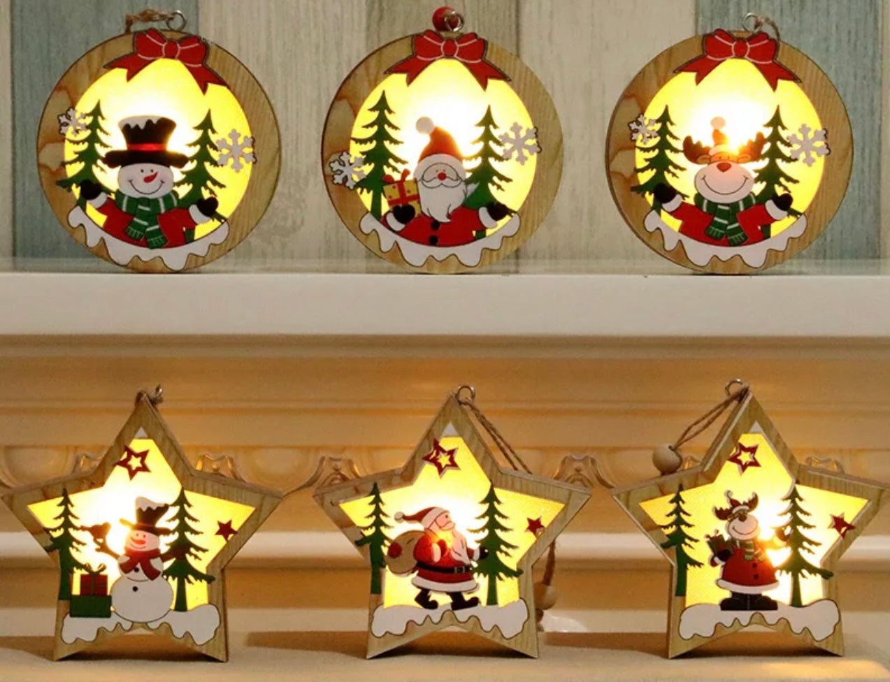 Newest Xmas Tree Pendants Santa claus Wooden Hanging Light Christmas Decorations