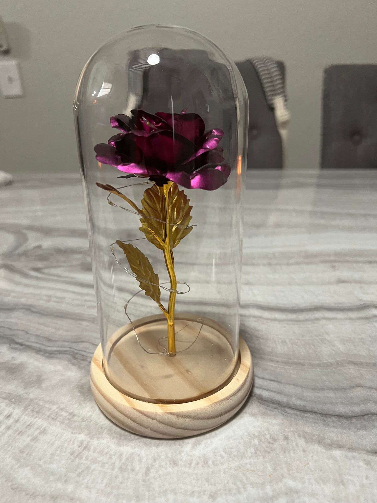 Artificial Flower 24k gold foil glass dome rose LED lamp rose decorative flower with lamp