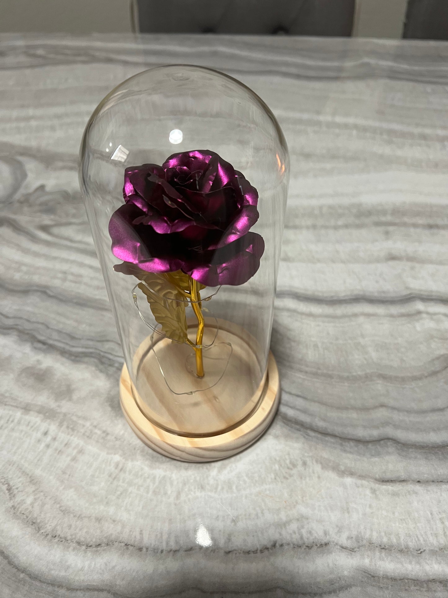 Artificial Flower 24k gold foil glass dome rose LED lamp rose decorative flower with lamp