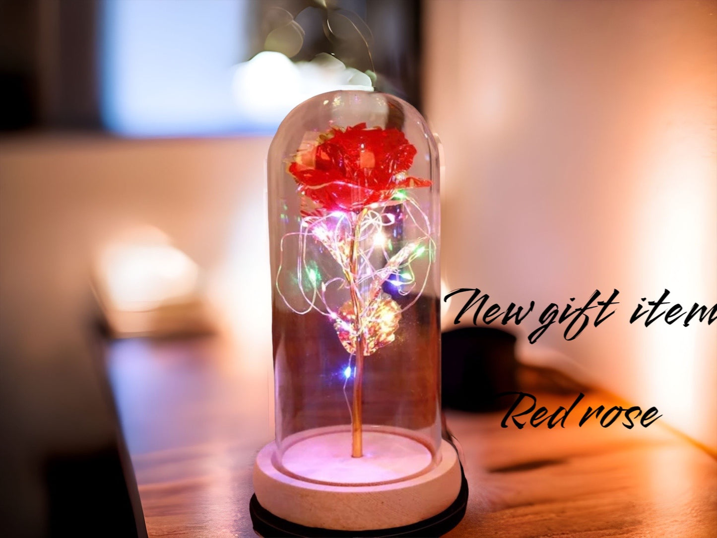 Artificial Flower 24k gold foil glass dome rose LED lamp rose decorative flower with lamp