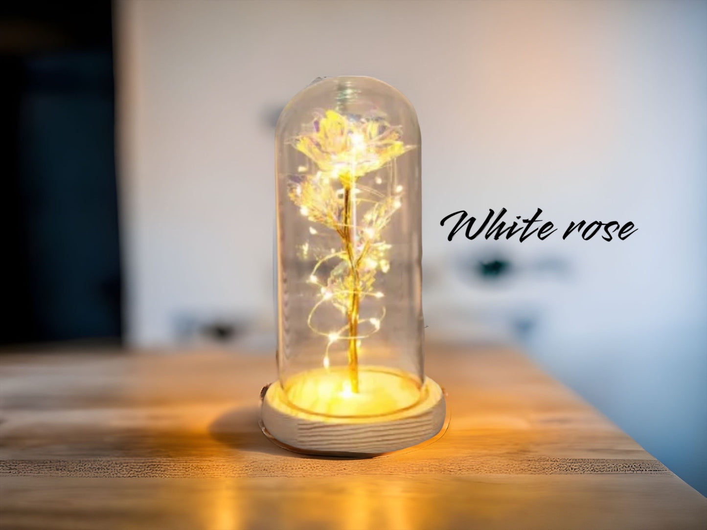 Artificial Flower 24k gold foil glass dome rose LED lamp rose decorative flower with lamp