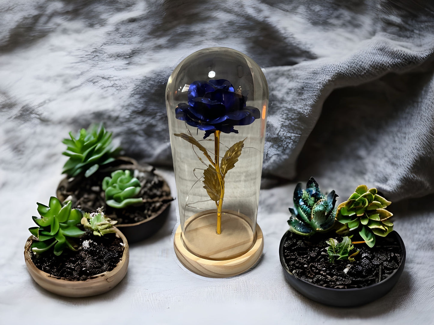 Artificial Flower 24k gold foil glass dome rose LED lamp rose decorative flower with lamp