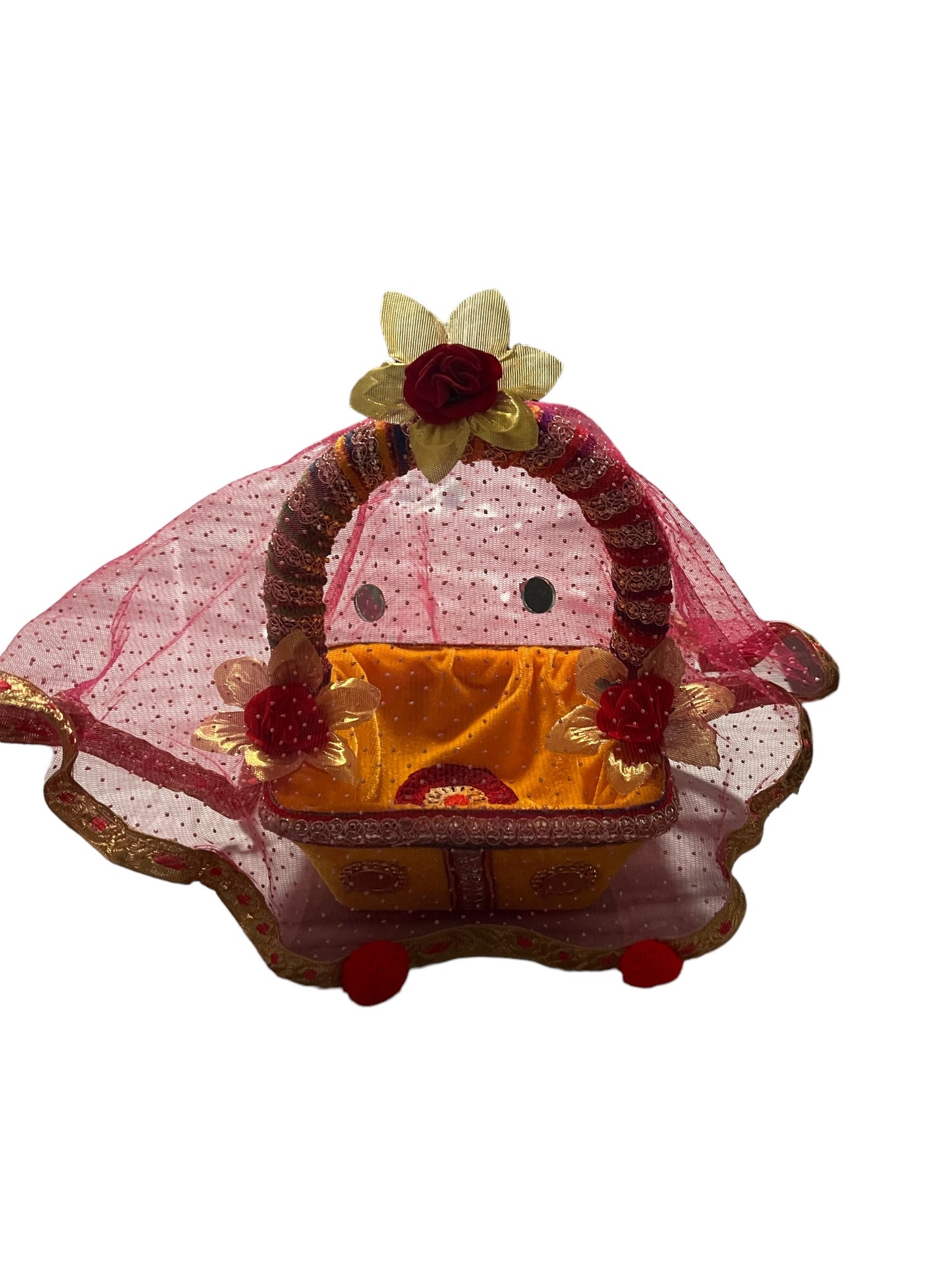 Handmade Bal Gopal Singhasan Ladoo Gopal Decorative Carry Basket Lord Krishna Throne Bal Gopal Kanha Floral Jhula Ganesh Ji Floral Carry Basket
