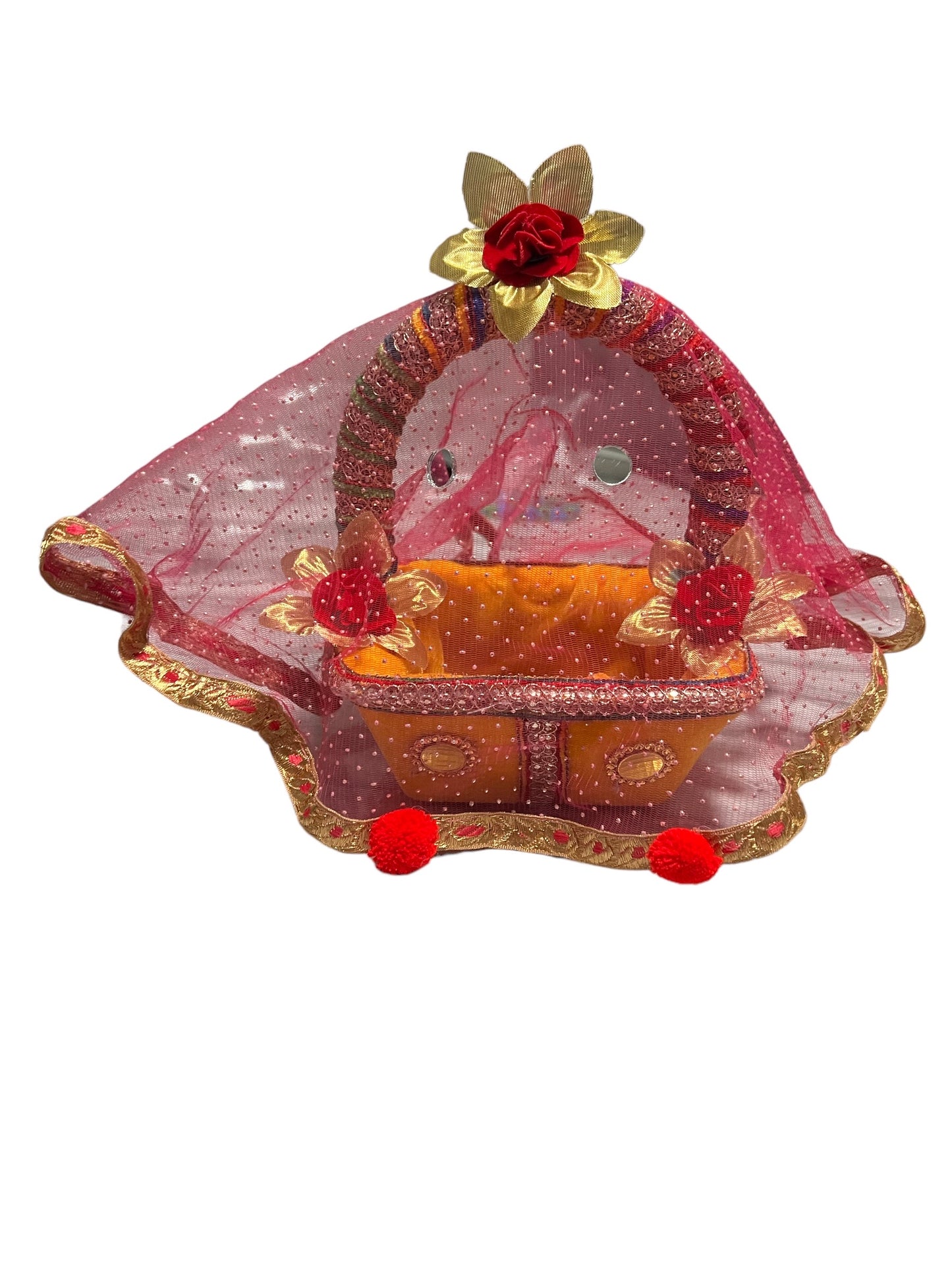 Handmade Bal Gopal Singhasan Ladoo Gopal Decorative Carry Basket Lord Krishna Throne Bal Gopal Kanha Floral Jhula Ganesh Ji Floral Carry Basket