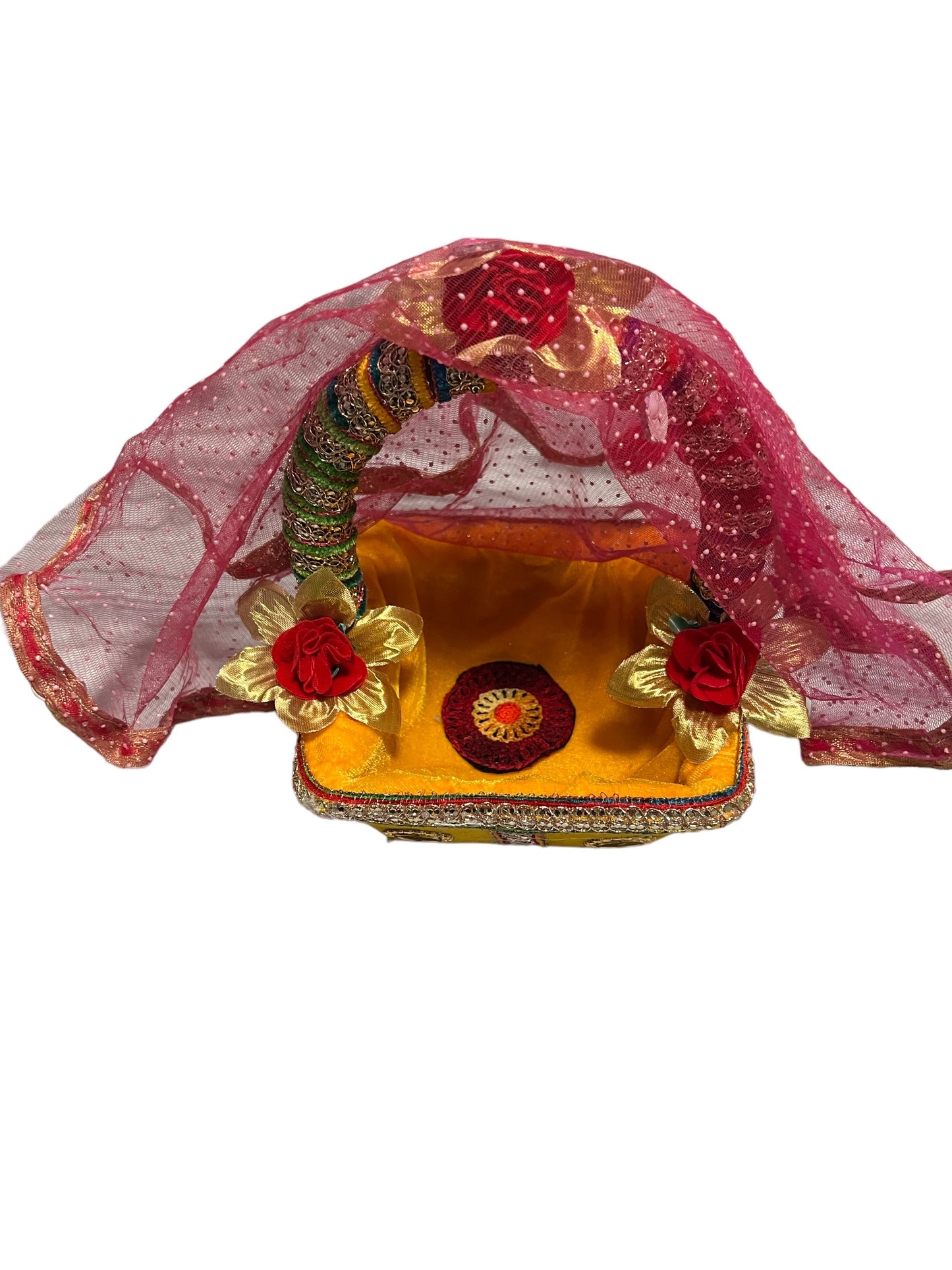 Handmade Bal Gopal Singhasan Ladoo Gopal Decorative Carry Basket Lord Krishna Throne Bal Gopal Kanha Floral Jhula Ganesh Ji Floral Carry Basket