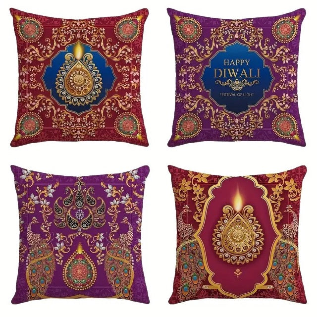 Diwali Throw Pillow Covers 18x18 Diwali Light Diyas Peacock Pillow Case Diwali Decor Indian Diwali Decorations and Supplies for Home