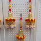 (Pack of 2) Handmade Wall Door Pom Pom String with Golden Beads, Golden Bell with Pom Pom, Hanging Torans Decoration Item for Home Decor Diwali Festival, Navratri, Wedding