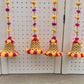 (Pack of 2) Pom Pom Bell String Colorful Traditional Decoration for wedding, Party, Baby Shower, House Warming, Festival Decoration, Pooja Event (Height ~ 4 FT)