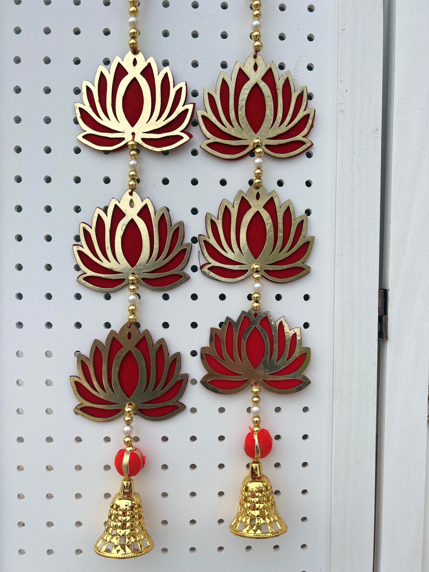 (Pack of 2) Handmade Wall Door Decor Lotus with Bell Traditional Decoration for wedding, Party, Baby Shower, House Warming, Festival Decoration, Pooja Event