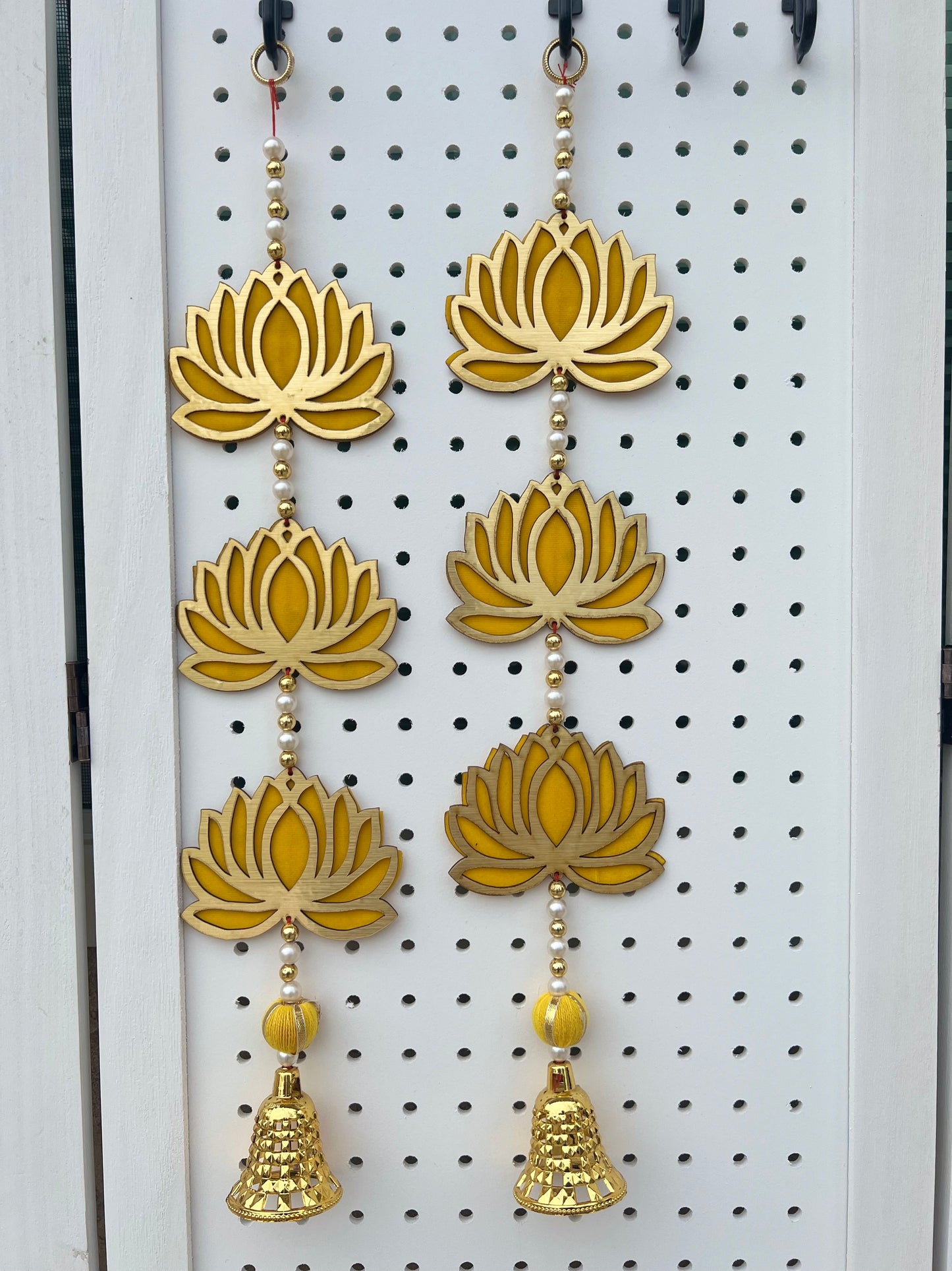 (Pack of 2) Handmade Wall Door Decor Lotus with Bell Traditional Decoration for wedding, Party, Baby Shower, House Warming, Festival Decoration, Pooja Event