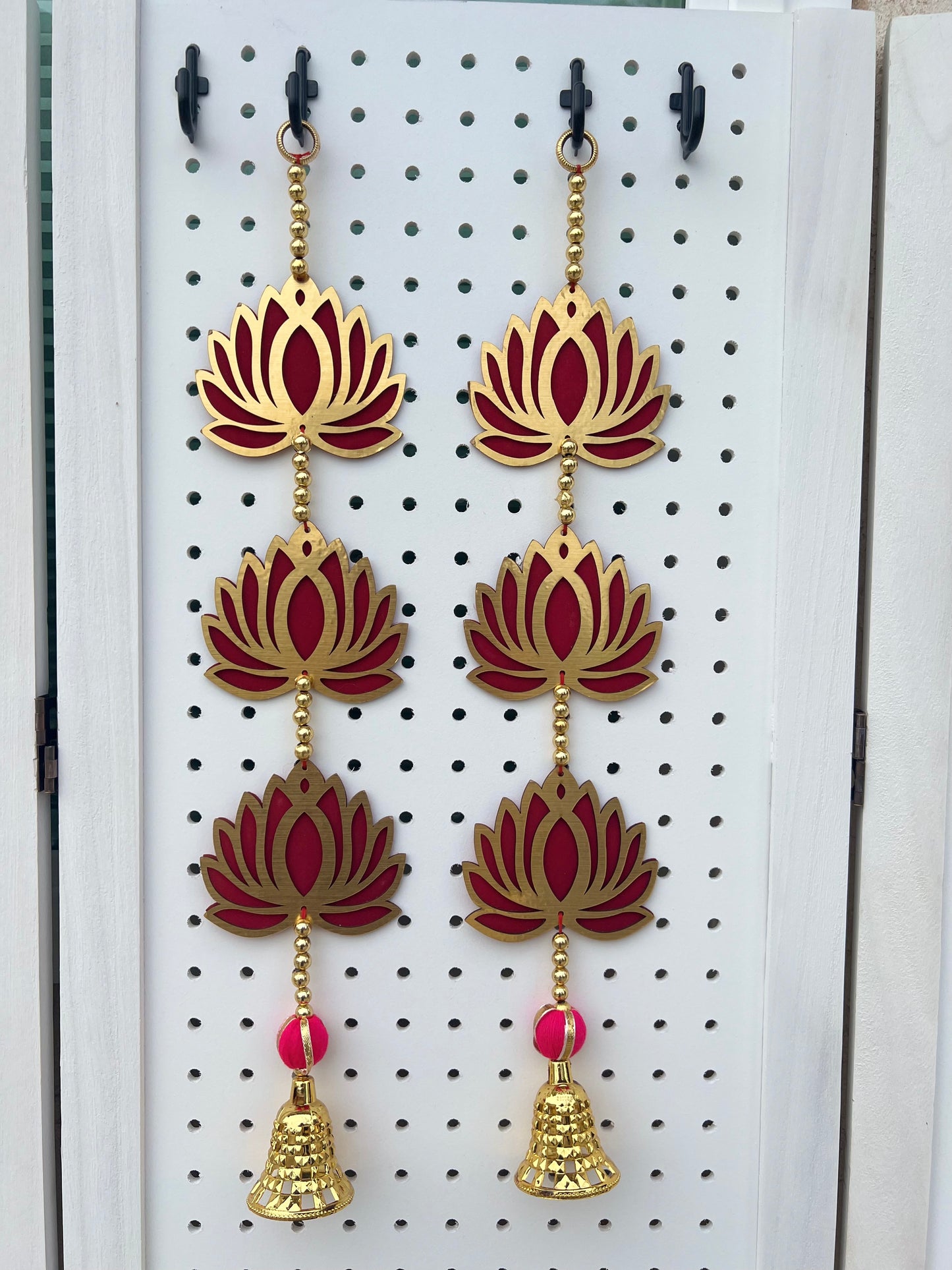 (Pack of 2) Handmade Wall Door Decor Lotus with Bell Traditional Decoration for wedding, Party, Baby Shower, House Warming, Festival Decoration, Pooja Event