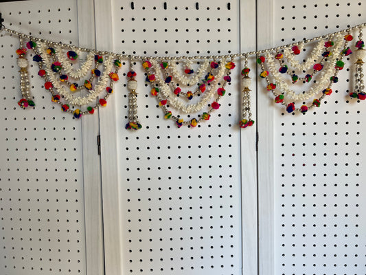 Door Toran Set Decorative Door Hanging Bandanwar for Home Festival Entrance for New Year Decorations with Moti Beads Multicolor PomPom