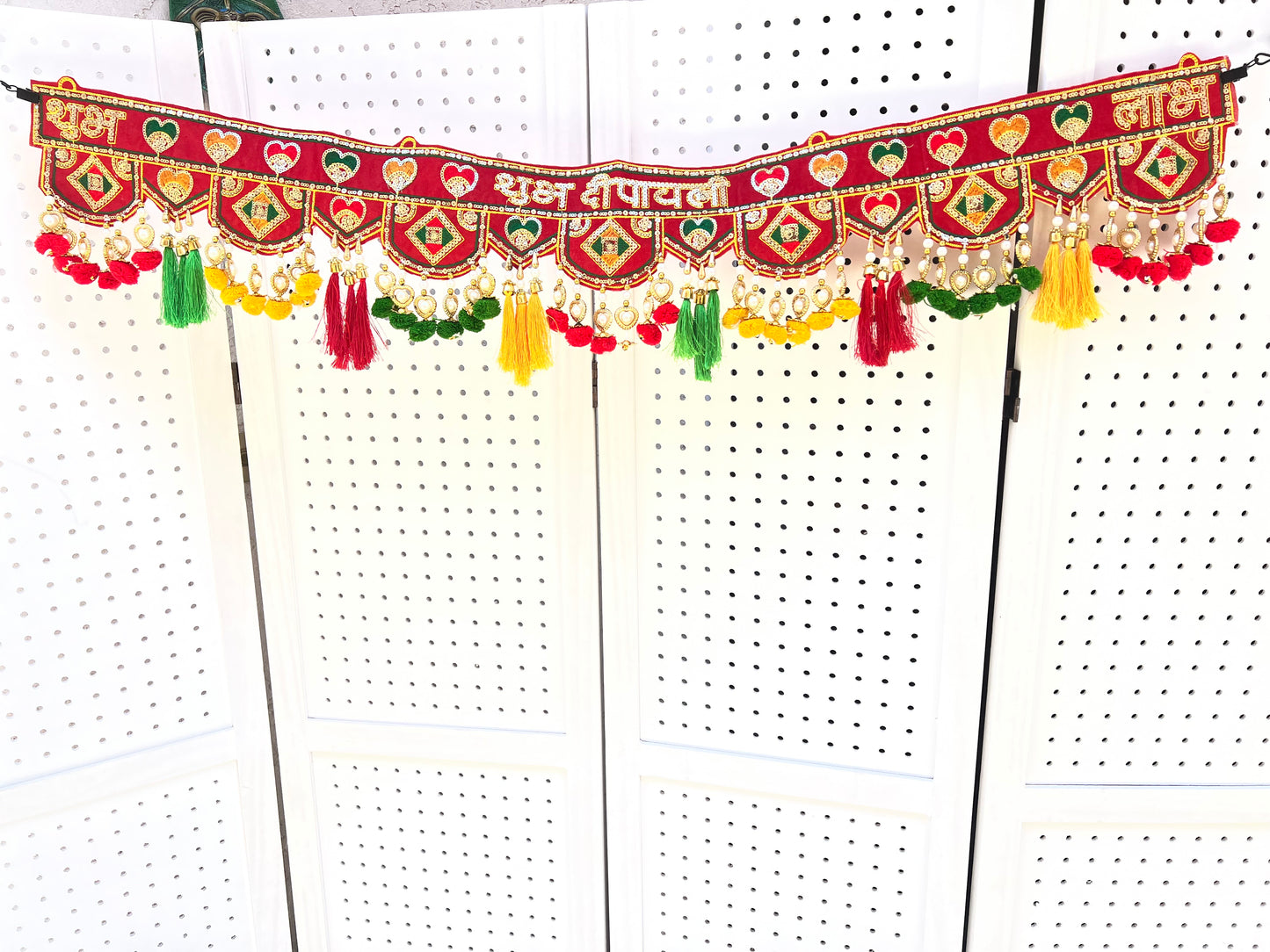 Shubh Labh Shubh Diwali Toran Bandanwar Door Wall Cloth Hanging Traditional Indian Home Office Temple Pooja Deepawali Festival Decor Decoration Gifting