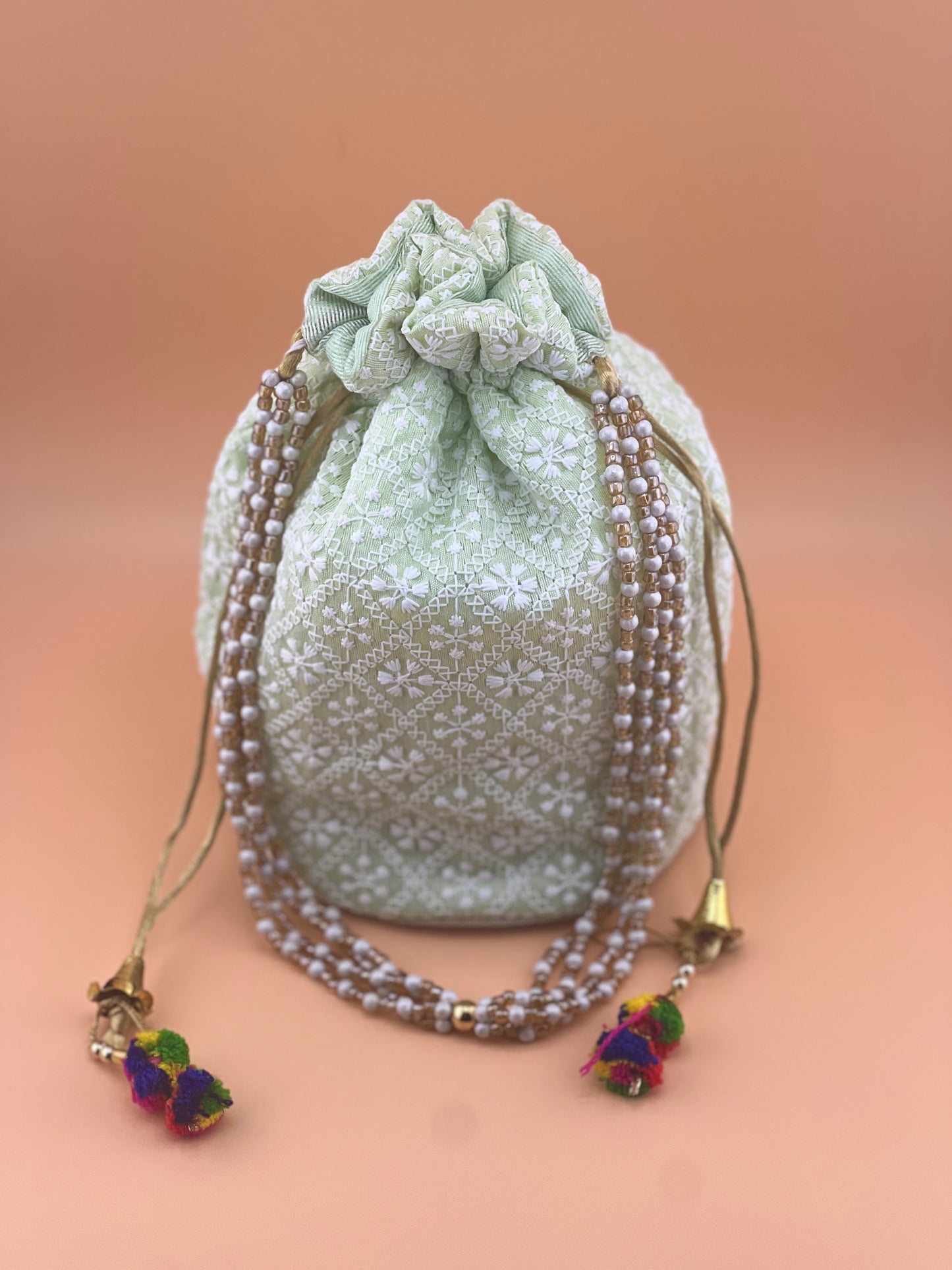 Indian Wedding Favor CHIKAN POTLI BAG | Indian Ethnic Potli Bag | Hand Bag | Hand Purse for Party Wedding and Gifting | Women Potli Bag | Pouch | Coin | Phone | Key | Jewellery Purse for Women & Girls