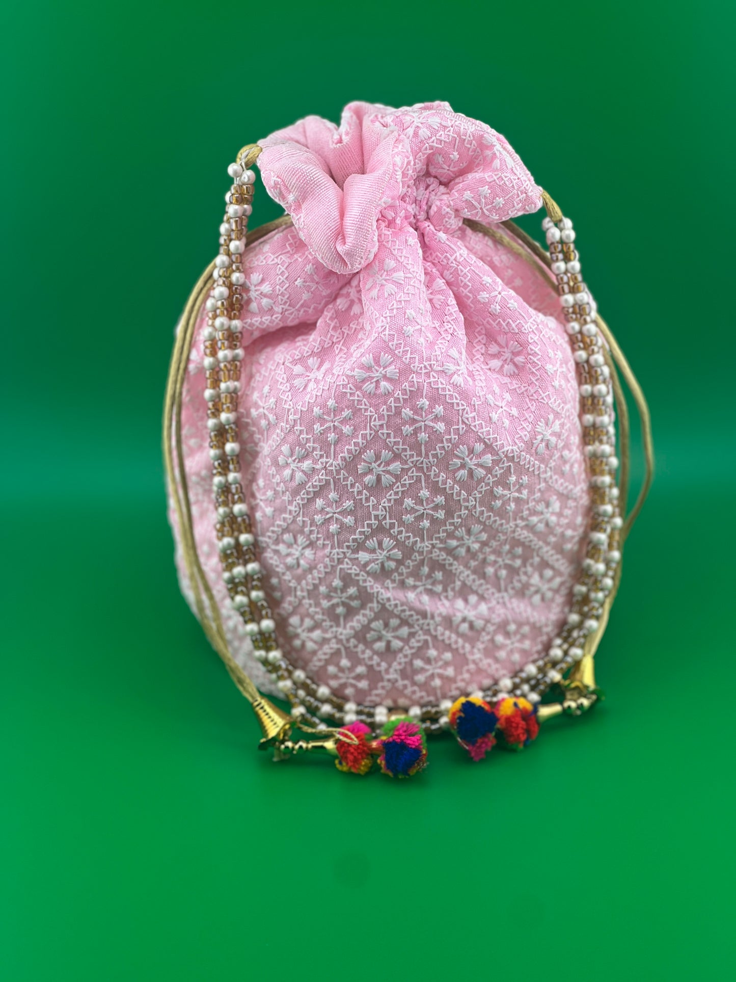 Indian Wedding Favor CHIKAN POTLI BAG | Indian Ethnic Potli Bag | Hand Bag | Hand Purse for Party Wedding and Gifting | Women Potli Bag | Pouch | Coin | Phone | Key | Jewellery Purse for Women & Girls