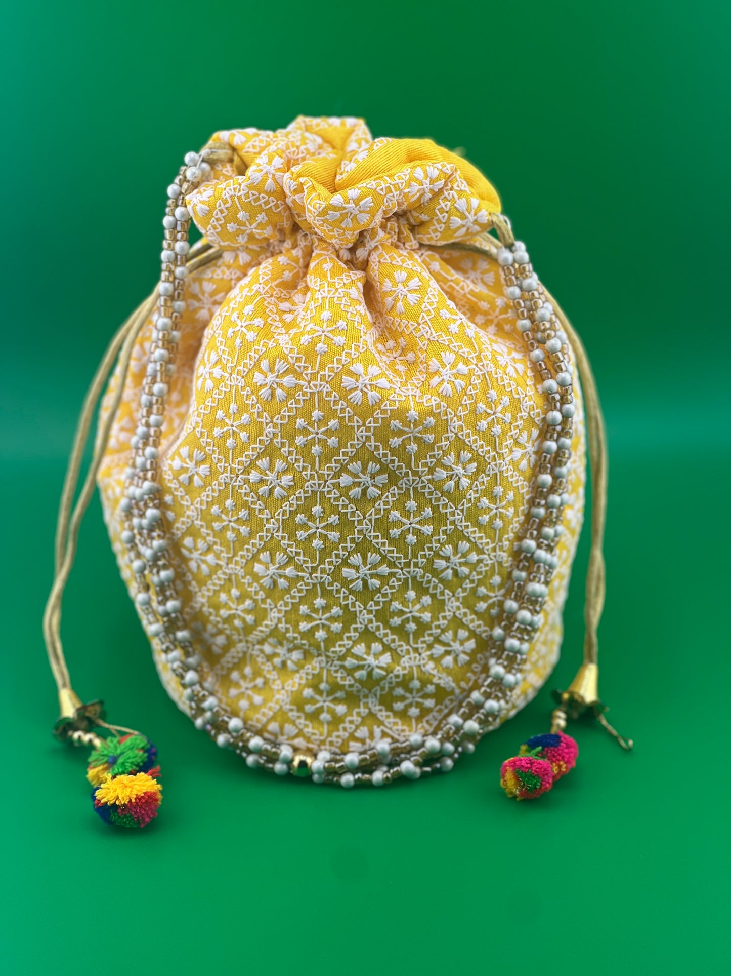 Indian Wedding Favor CHIKAN POTLI BAG | Indian Ethnic Potli Bag | Hand Bag | Hand Purse for Party Wedding and Gifting | Women Potli Bag | Pouch | Coin | Phone | Key | Jewellery Purse for Women & Girls