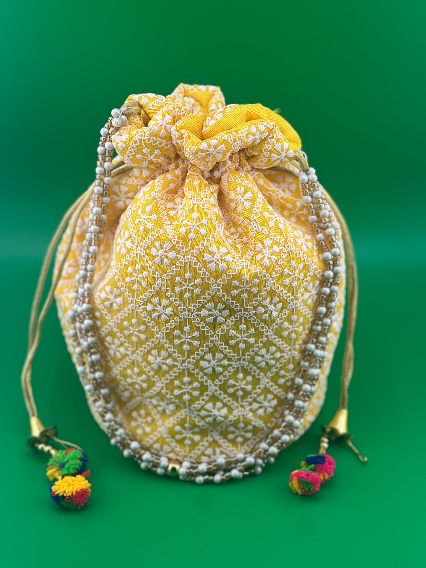 Indian Wedding Favor CHIKAN POTLI BAG | Indian Ethnic Potli Bag | Hand Bag | Hand Purse for Party Wedding and Gifting | Women Potli Bag | Pouch | Coin | Phone | Key | Jewellery Purse for Women & Girls