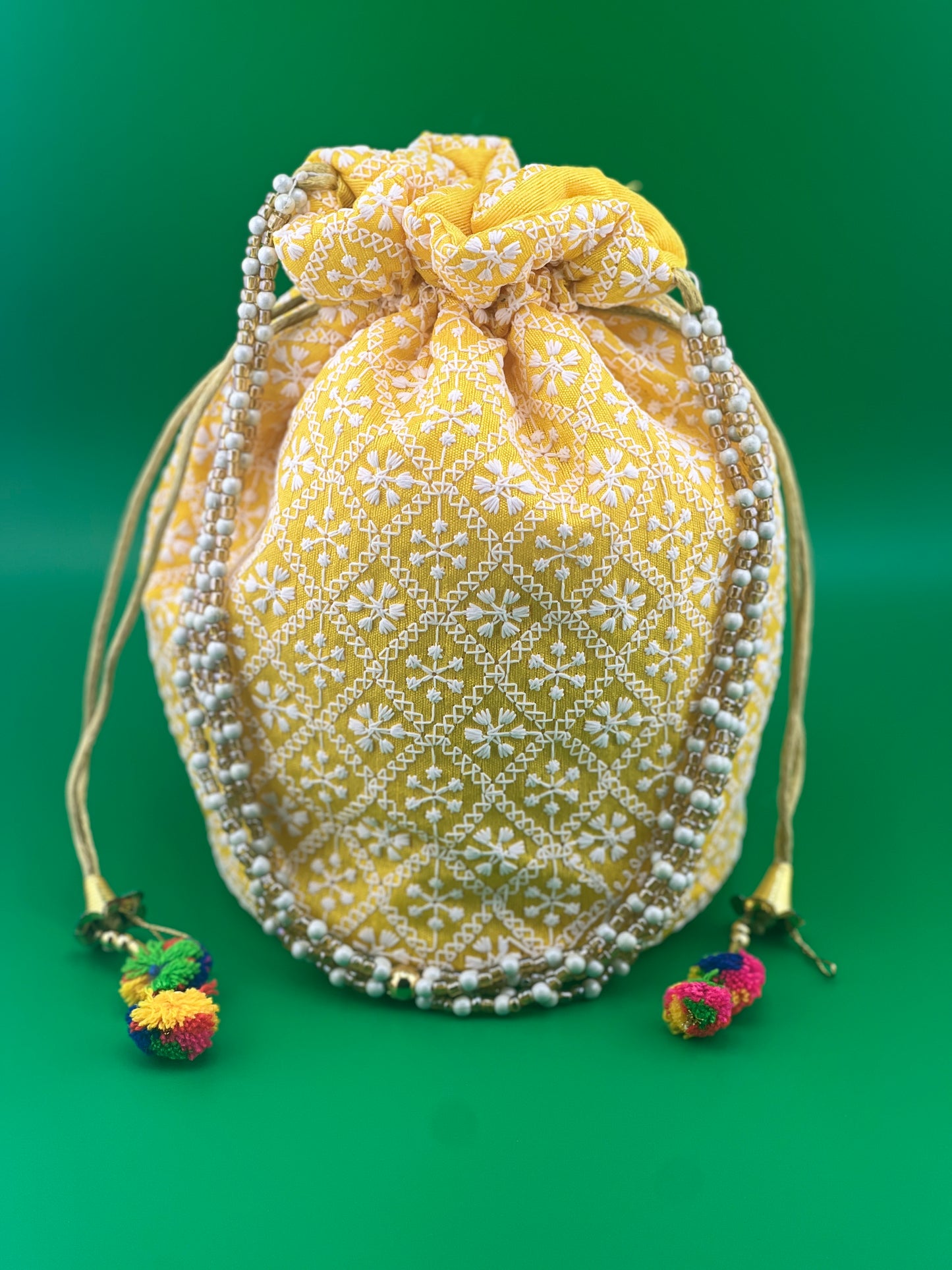 Indian Wedding Favor CHIKAN POTLI BAG | Indian Ethnic Potli Bag | Hand Bag | Hand Purse for Party Wedding and Gifting | Women Potli Bag | Pouch | Coin | Phone | Key | Jewellery Purse for Women & Girls