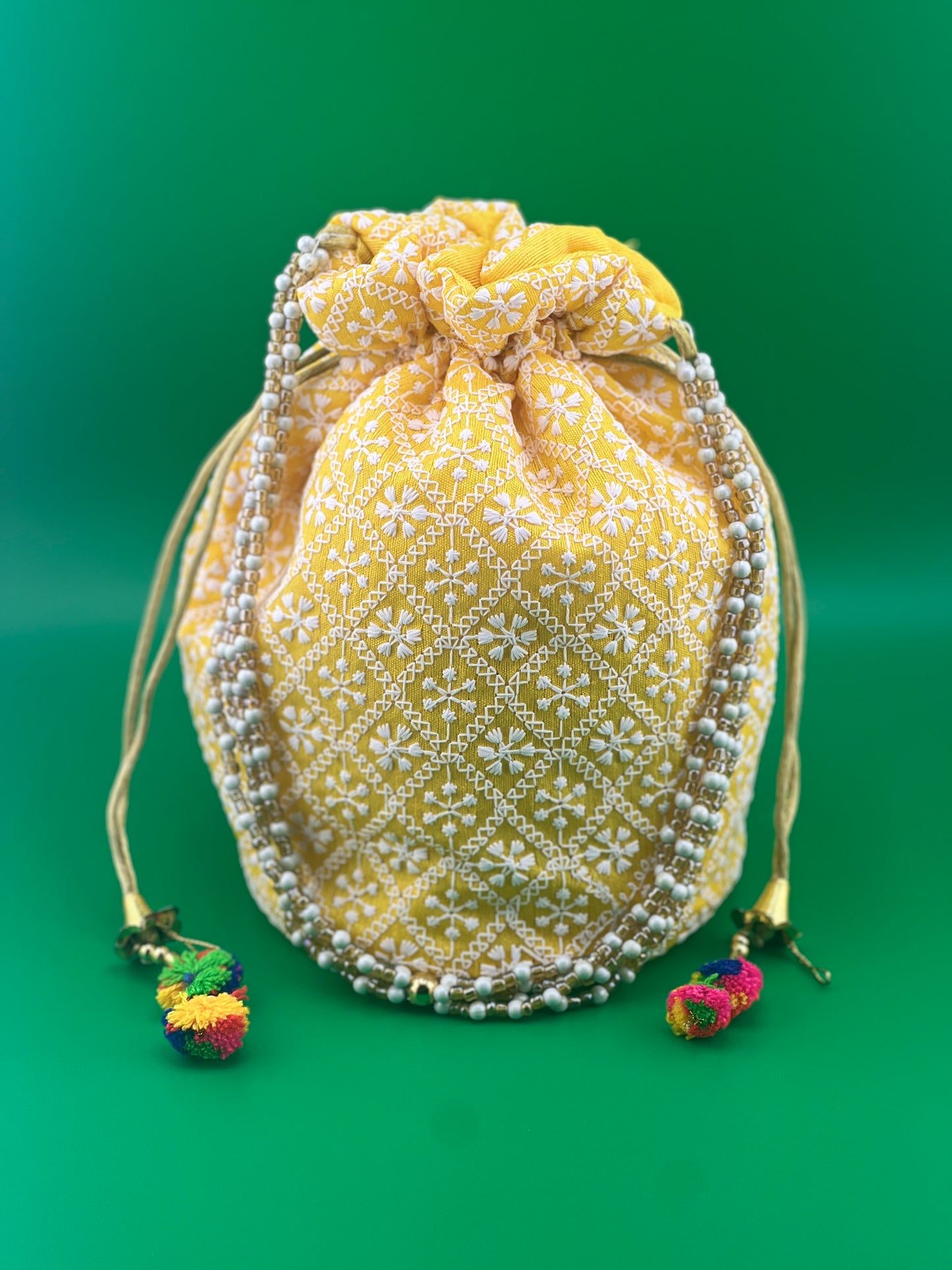 Indian Wedding Favor CHIKAN POTLI BAG | Indian Ethnic Potli Bag | Hand Bag | Hand Purse for Party Wedding and Gifting | Women Potli Bag | Pouch | Coin | Phone | Key | Jewellery Purse for Women & Girls