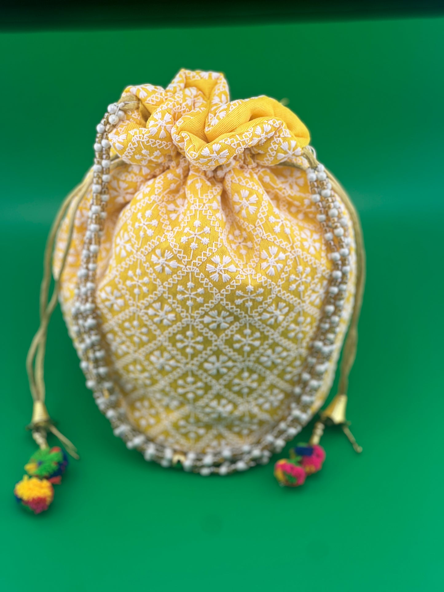 Indian Wedding Favor CHIKAN POTLI BAG | Indian Ethnic Potli Bag | Hand Bag | Hand Purse for Party Wedding and Gifting | Women Potli Bag | Pouch | Coin | Phone | Key | Jewellery Purse for Women & Girls