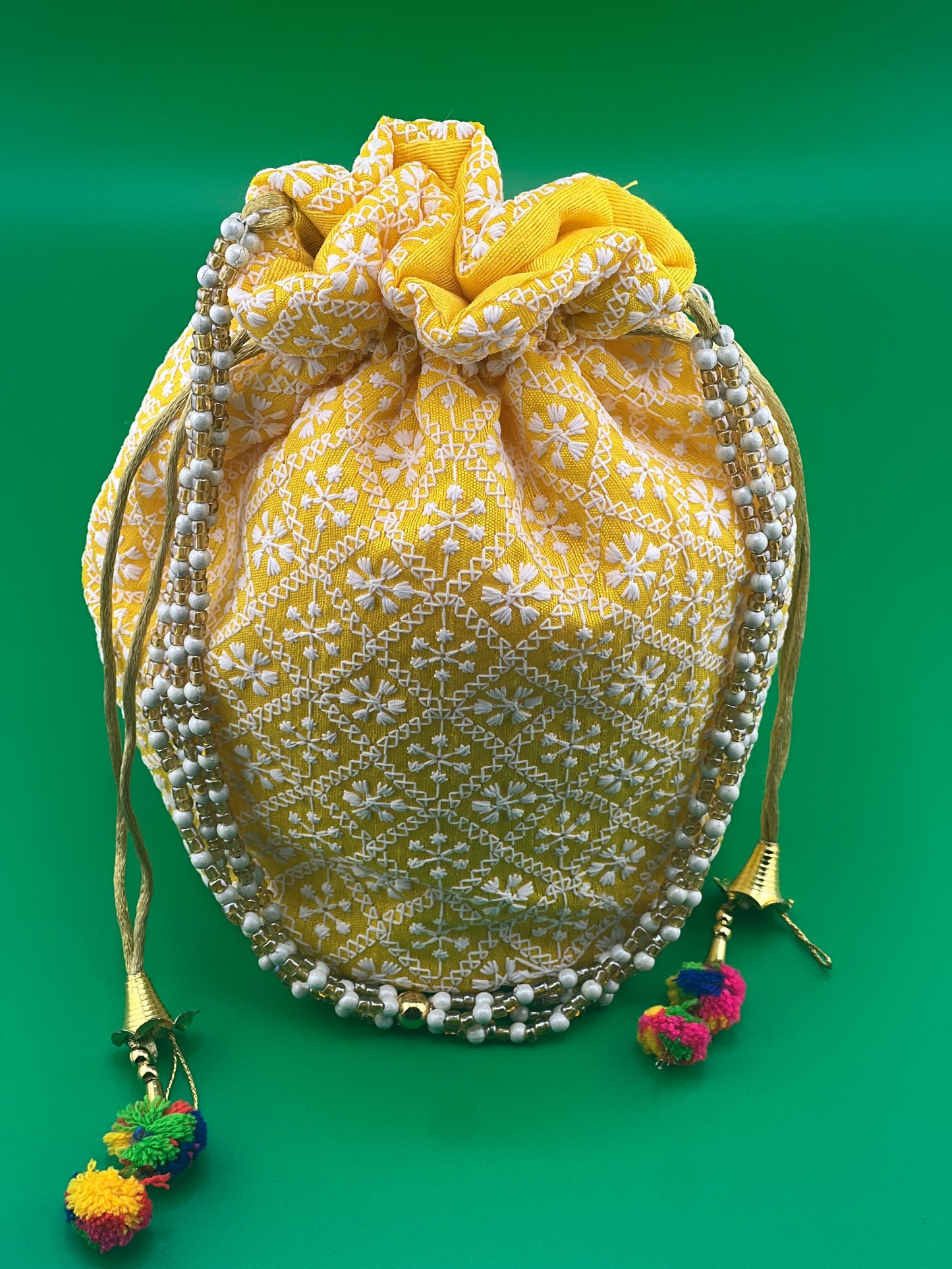 Indian Wedding Favor CHIKAN POTLI BAG | Indian Ethnic Potli Bag | Hand Bag | Hand Purse for Party Wedding and Gifting | Women Potli Bag | Pouch | Coin | Phone | Key | Jewellery Purse for Women & Girls