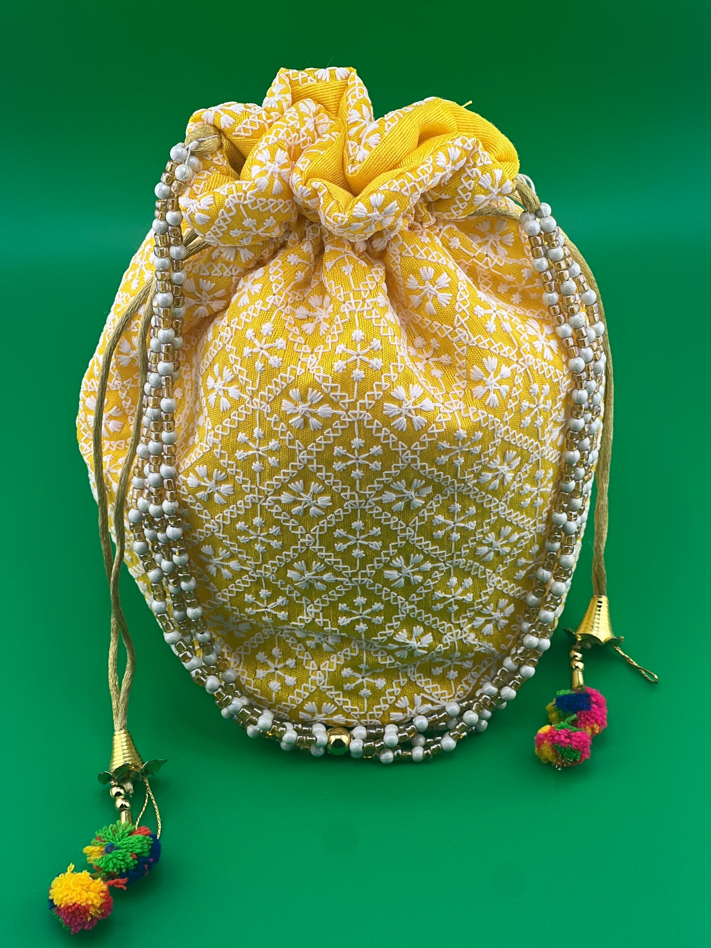 Indian Wedding Favor CHIKAN POTLI BAG | Indian Ethnic Potli Bag | Hand Bag | Hand Purse for Party Wedding and Gifting | Women Potli Bag | Pouch | Coin | Phone | Key | Jewellery Purse for Women & Girls